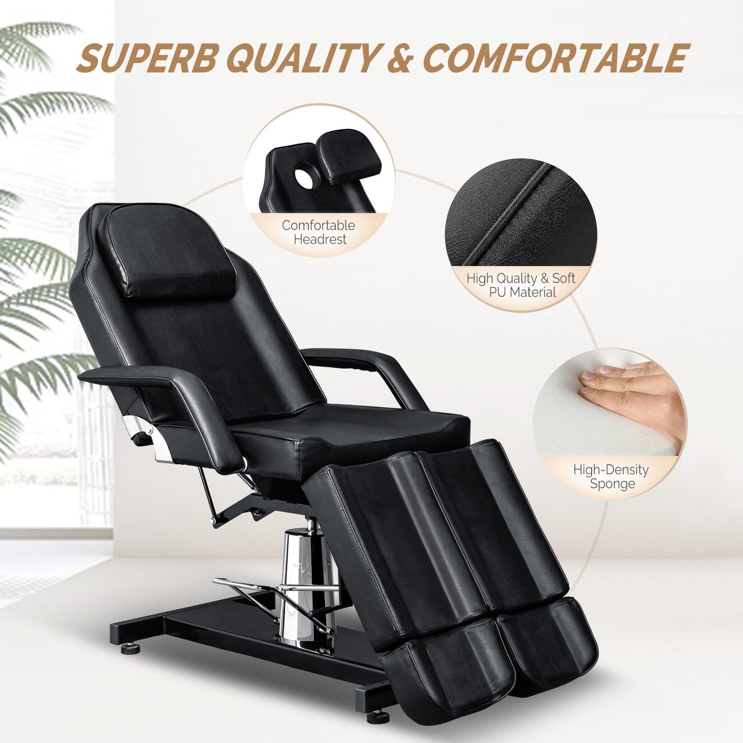 OmySalon Professional Tattoo Chair, Lash Chair Massage Table, Facial Bed with 2 Adjustable Split Legs, Esthetician Bed Table for