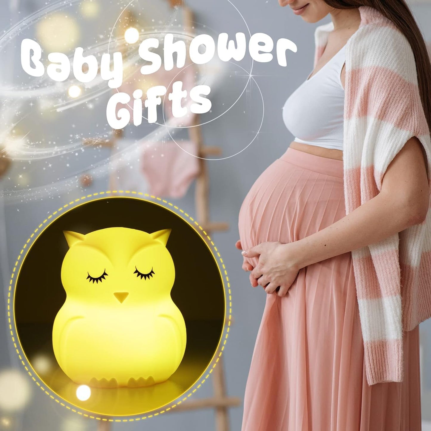 Led Night Light For Kids Cute Sleepy Owl Bedside Lamps - Convenient For Reading & Soothe Baby To Sleep Training Nursery Lights Up Toddler Bed Room Dimming & Timer &Rechargeable Decor Gifts For Women