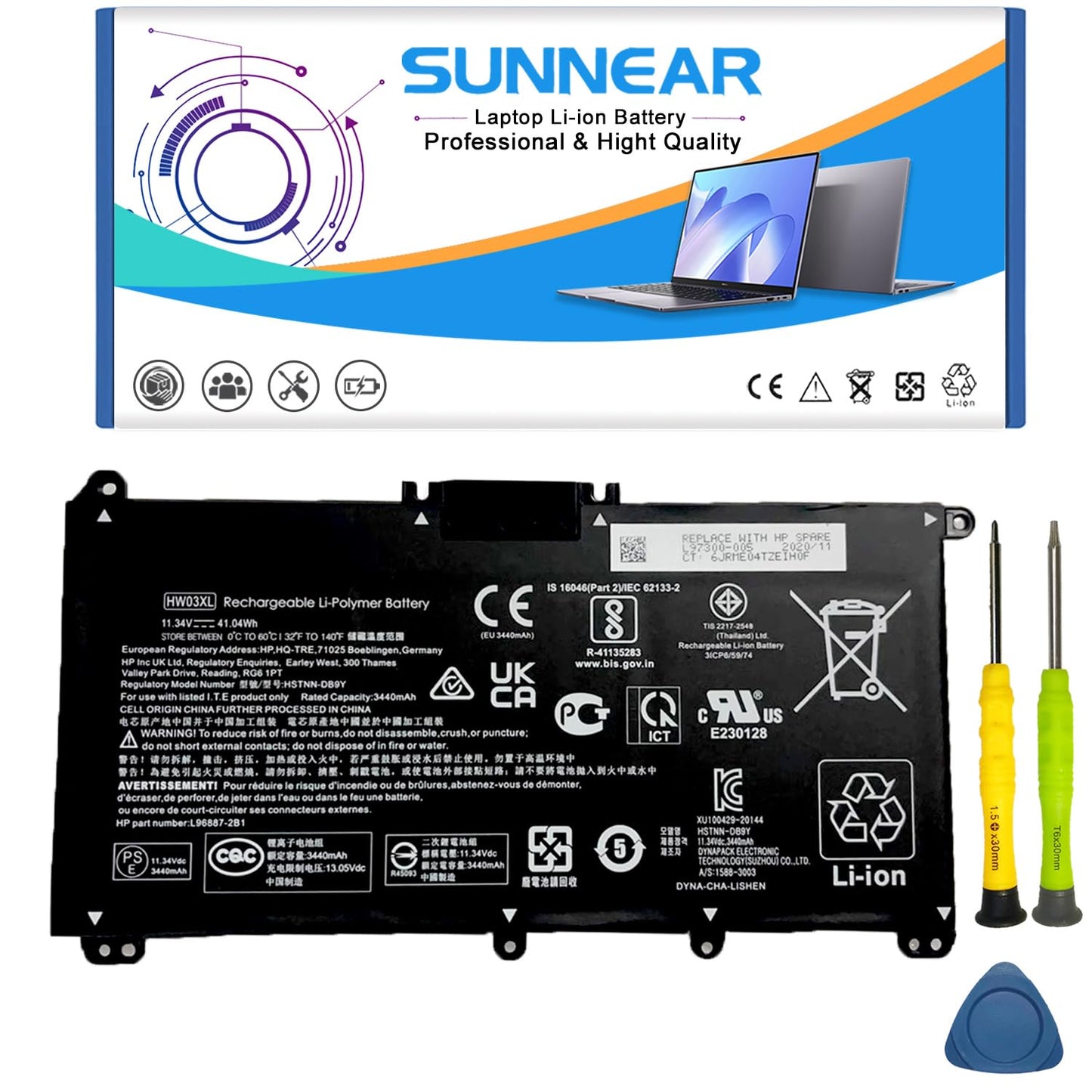 Sunnear Hw03Xl Laptop Battery Replacement For Hp Pavilion 15-Eg 15-Eg0073Cl 15-Eg0048Nr 15-Eg1025Cl 15-Eg1053Cl 15-Eg1073Cl 15-Eg0053Cl Series Hstnn-Ib90 L96887-1D1 421 Ac1 L97300-005 Hw03041Xl -Like New