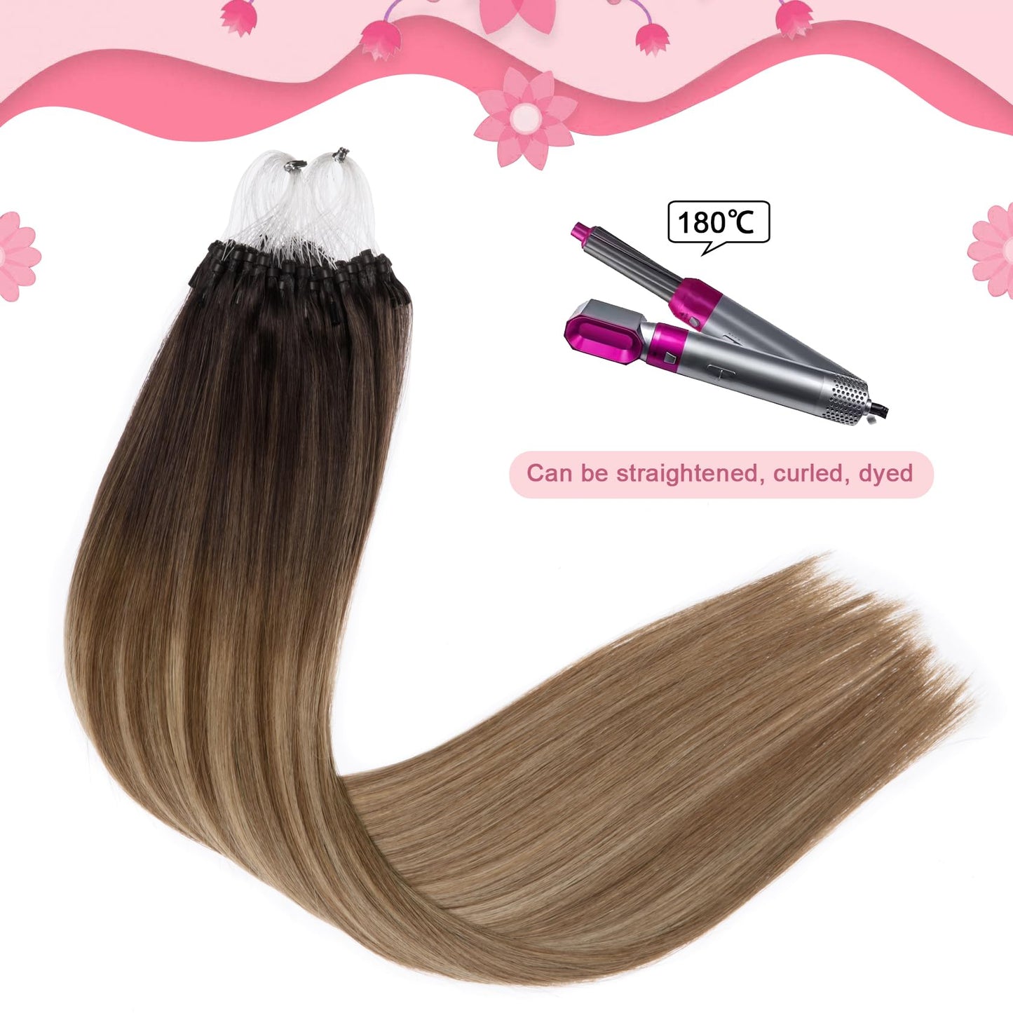 Kpvxxve Microlink Hair Extensions Human Hair 16 Inch Micro Loop Human Hair Extensions Brown to Blonde #3/8/22 Micro Ring Hair Ex