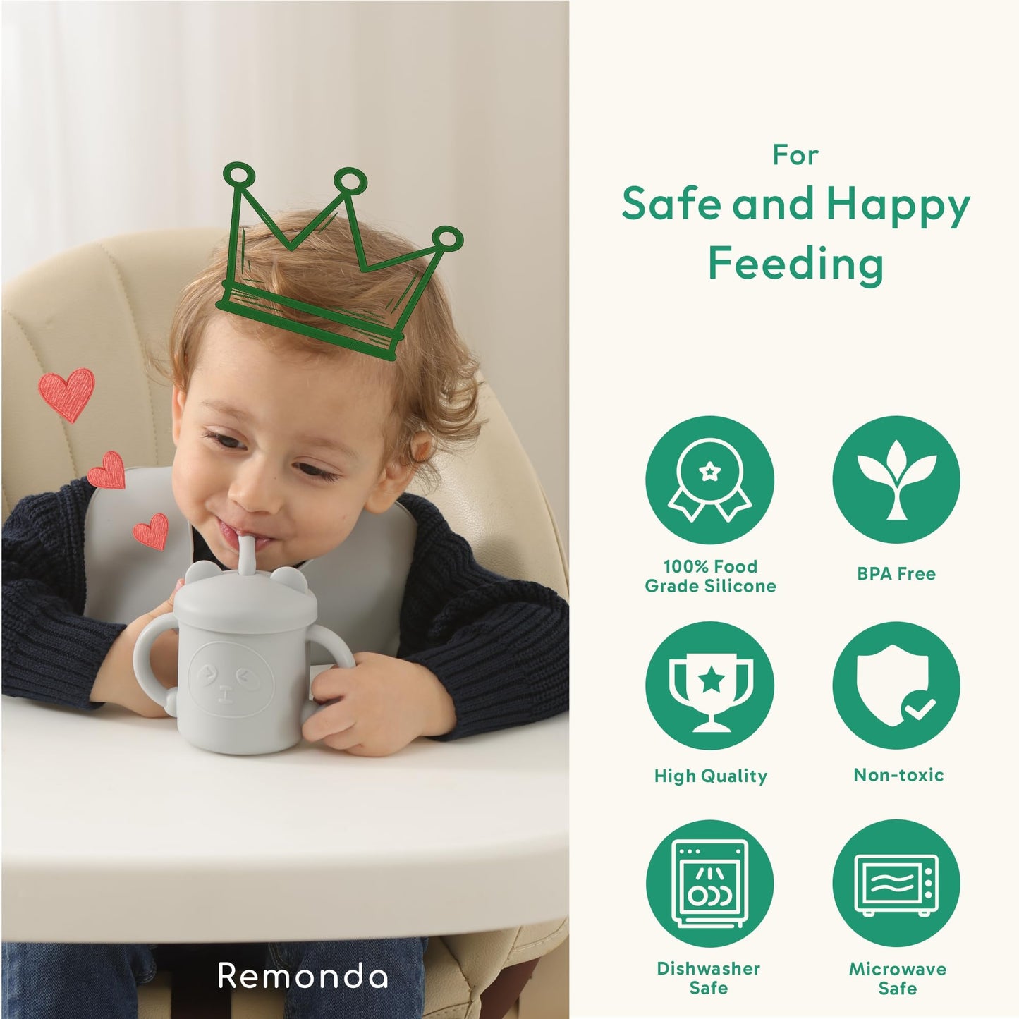 Remonda 23-Piece BPA-Free Silicone Baby Feeding Set | Extra Large Suction Plates, Toddler Bowls, Self Feeding Spoons, and More | Dishwasher Safe| Baby Led Weaning Supplies (Green)