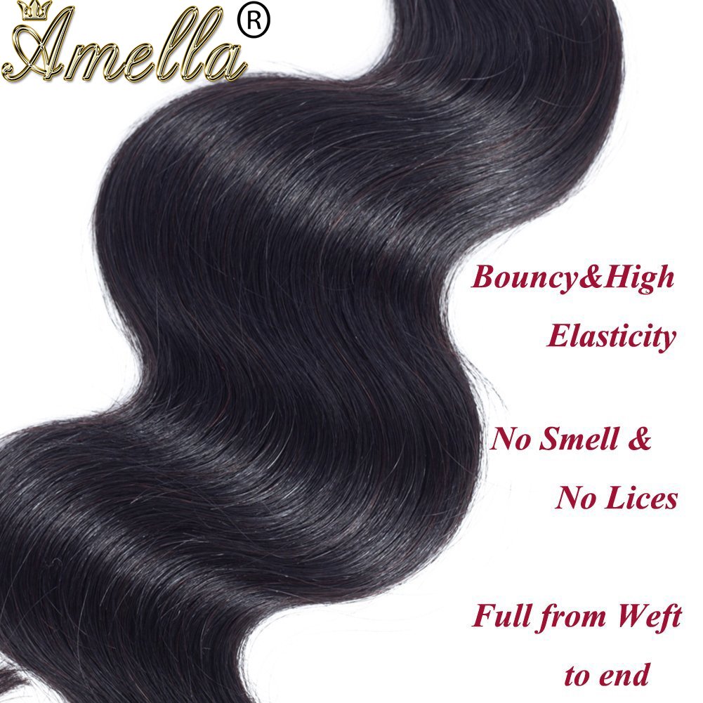 Amella Hair 8A Brazilian Virgin Hair Body Wave 1 Bundle 100% Unprocessed Brazilian Body Wave Remy Human Hair Extensions(16inch)