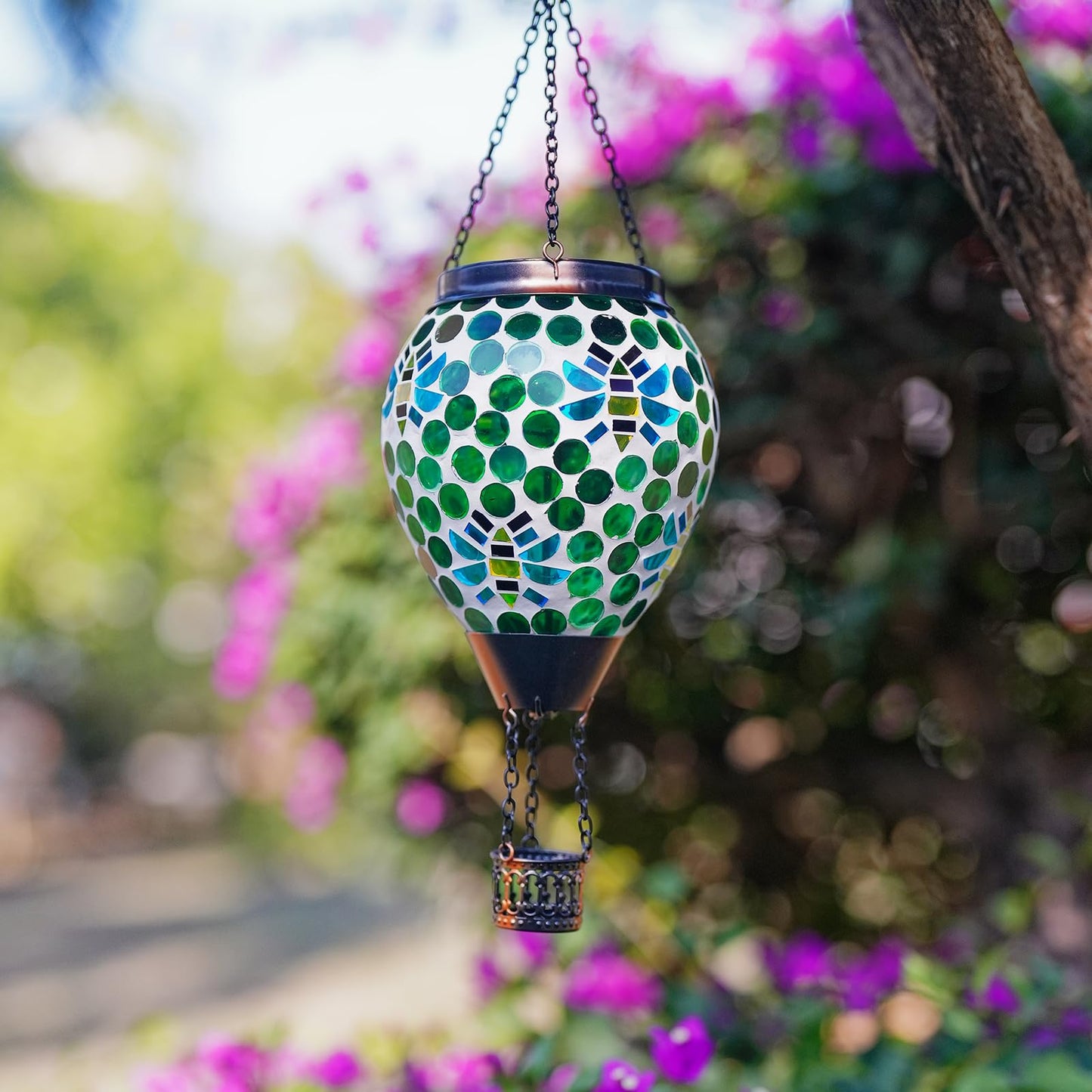 Dreamskip Bee Solar Hot Air Balloon Lantern Outdoor Waterproof Green Mosaic Glass Hanging Solar Lantern Lights Outdoor Hanging Lights For Patio Yard Garden Gift For Mom Grandma Women