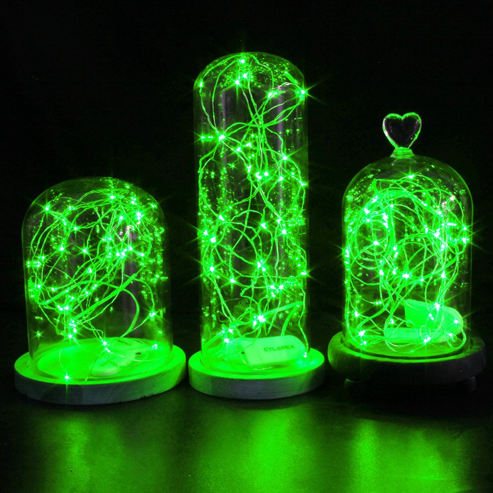 CYLAPEX 6 PCS Green Fairy Lights, Battery Operated Micro LED String Lights on 3.3ft Copper Wire for Christmas Wedding Party Decor