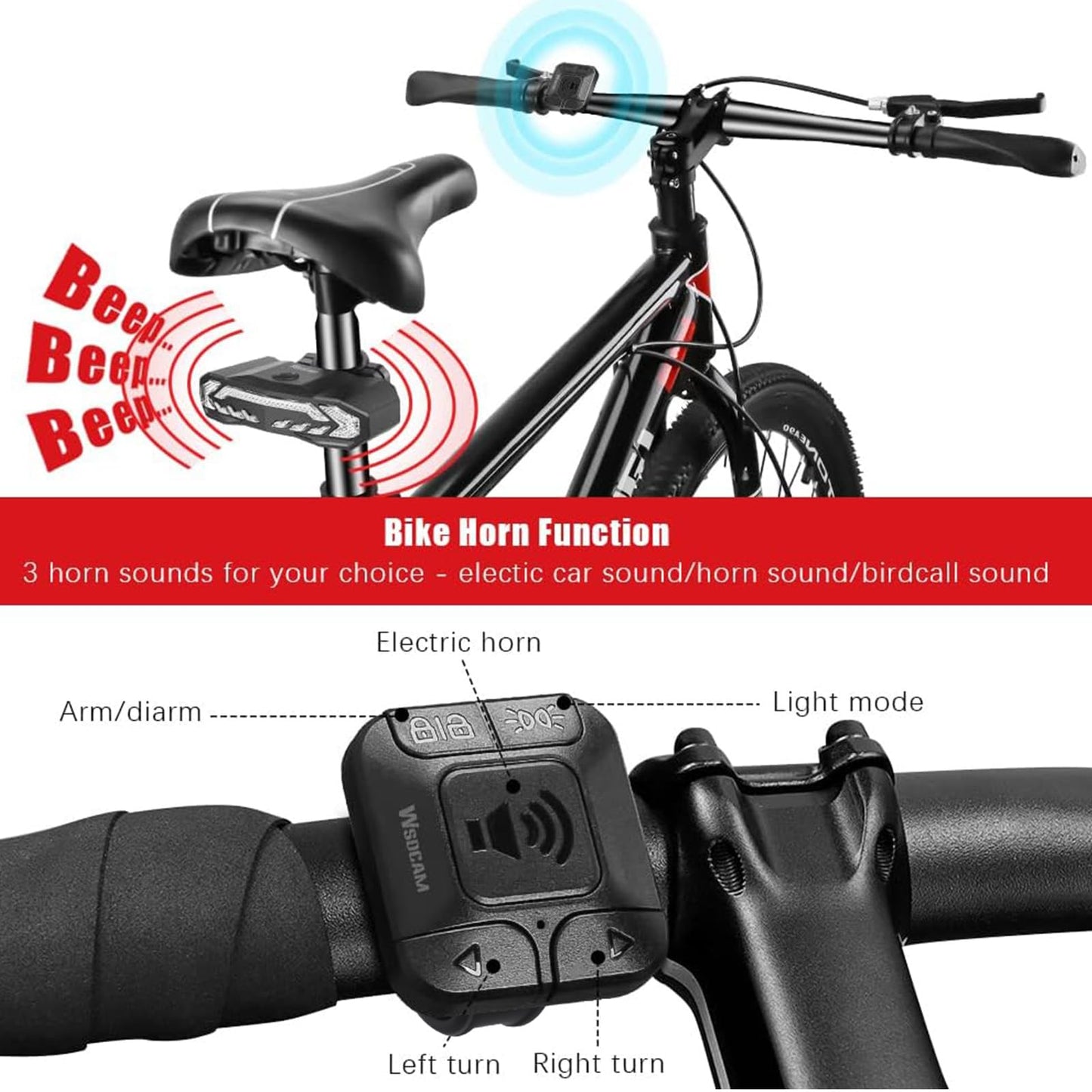 WSDCAM Smart Bike Tail Light with Turn Signals, Waterproof, Rechargeable, Black