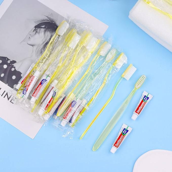 Disposable Toothbrush with Toothpaste Set Bulk, Individually Wrapped Soft Bristles Travel Size Medium Manual Toothbrushes Kit for Hotel/Travel/ Business/Donation/Homeless/Charity/Camping (60 Pack)