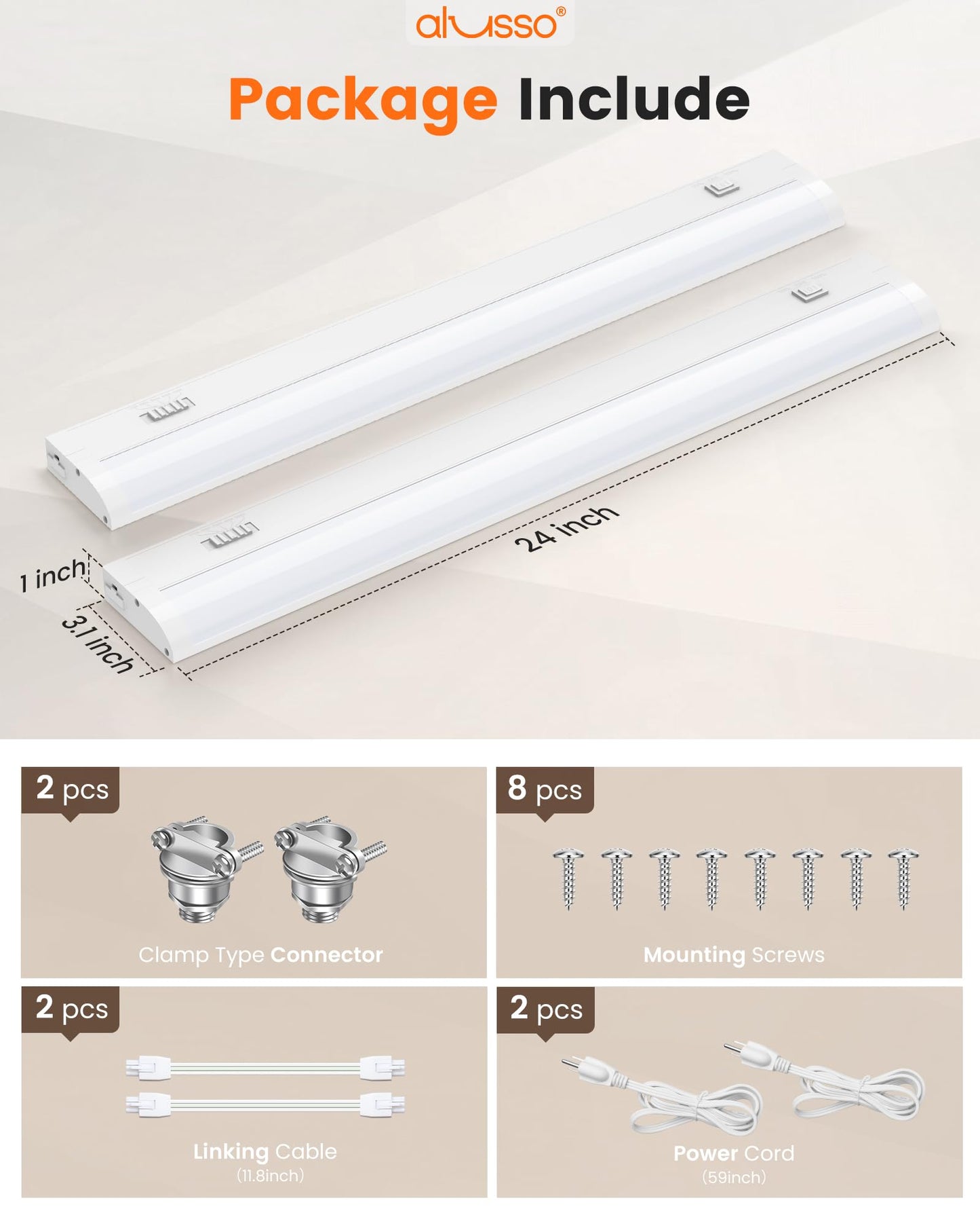 Alusso Lighting?24 Inch Led Under Cabinet Lighting Hardwired & Plug In 5Cct Color Selectable 2700K-5000K Dimmable 15W 1350Lm High Brightness Linkable Strip Under Counter Lights For Kitchen 2 Pack