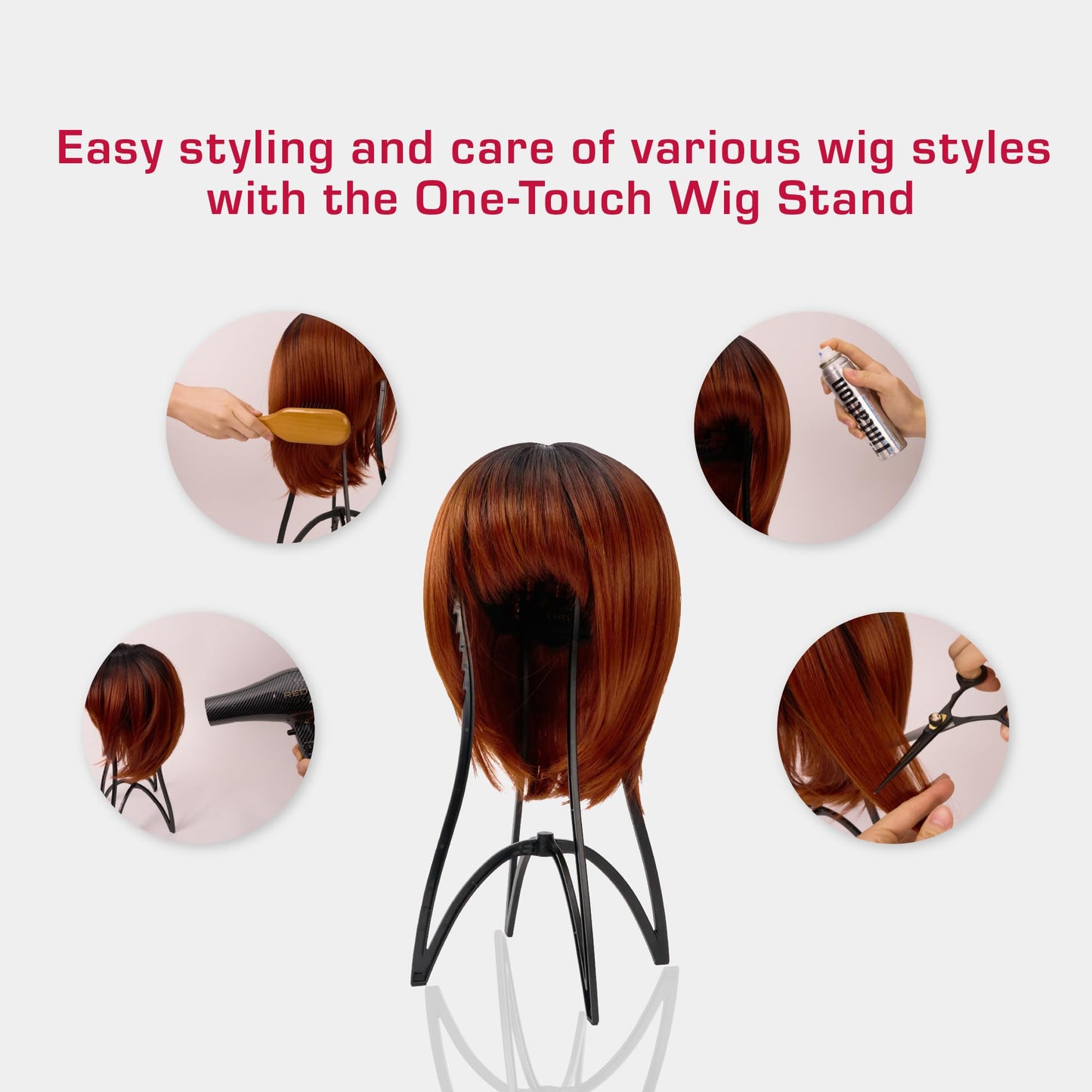 Red by Kiss One Touch Wig Stand, Collapsible & Sturdy, 17 Heavy Duty Travel Wig Stand with Nonslip Grip & Rubber Feet for Eas