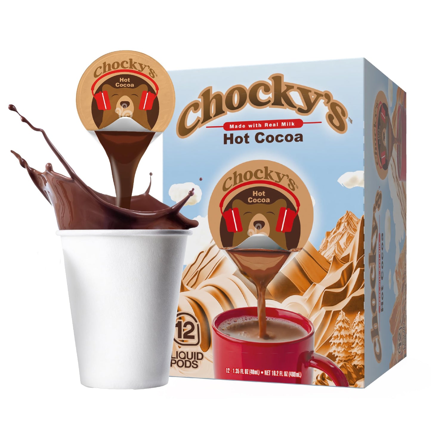 Chockys by Java House Single-Serve Hot Chocolate Pods - Peel and Pour Liquid Concentrate - Hot Chocolate - 12 Count