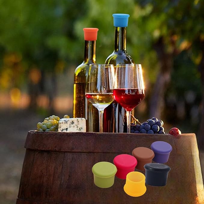 10pcs Wine Stoppers,Silicone Wine Bottle Caps,Reusable Sealer Covers, Different types of bottle stoppers for Corks to Keep Wine Fresh (red)
