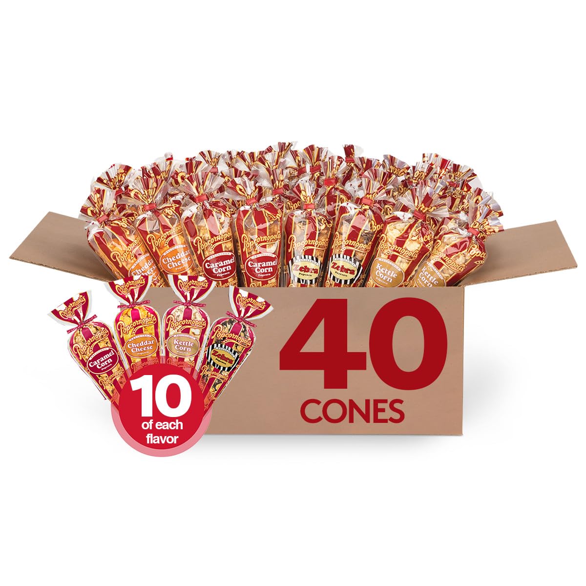Popcornopolis Gourmet Popcorn Assorted 40PK Variety Sweet & Savory Snacks Non-GMO Gluten-Free