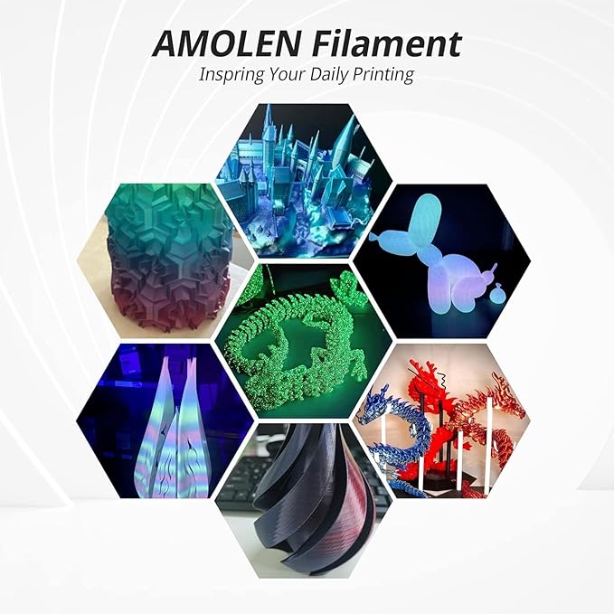 AMOLEN 3D Printer Filament, PLA Filament 1.75mm, Glow in The Dark Filament Green Starry Sky, Best with UV Lamps, Fit Most 3D FDM Printers, Dimensional Accuracy +/- 0.02 mm, 1kg(2.2lbs) Spool