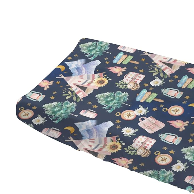 Outdoor Camping Baby Changing Pad Covers for Boy Girl 32''x16'' Summer Campsite Fitted Diaper Change Table Sheets Love Camp Camping Adventure Soft Nursery Baby Changing Pad Table Mats