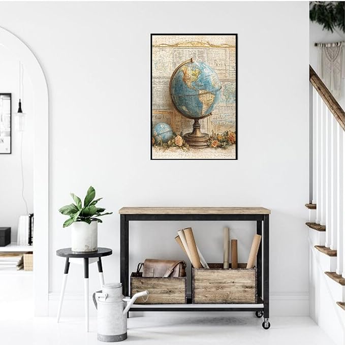Elegant Globe Puzzle,World Map Inside, Vintage Backdrop, and Rose Detailing,1000 Piece Adults Wooden Jigsaw Puzzle,Puzzles Suitable for Entertaining with Family During Holidays