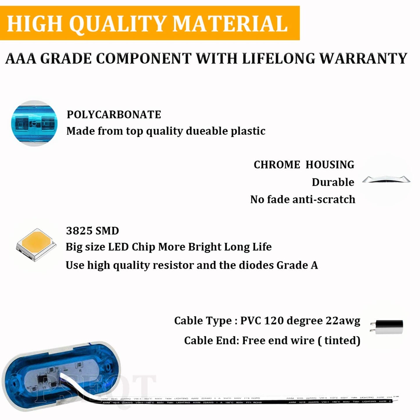 PSEQT Marine LED Lights 3.8in Waterproof Interior Deck Light Blue 4Pcs, PC Lens, Chrome Bezel, for Boats and Kayaks