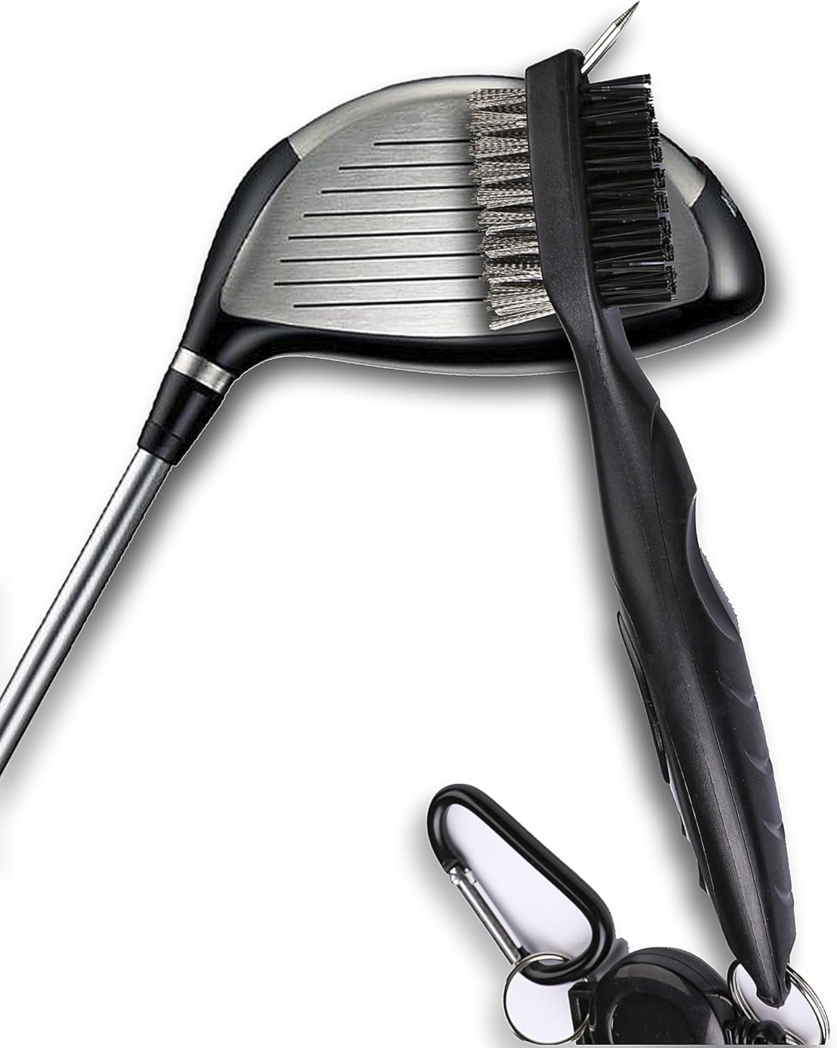 Golf Towels, Microfiber Waffle Pattern Tri-fold Golf Towel - Brush Tool Kit with Club Groove Cleaner, with Clip Men Women Golf Gifts (White Towel+Black Brush)