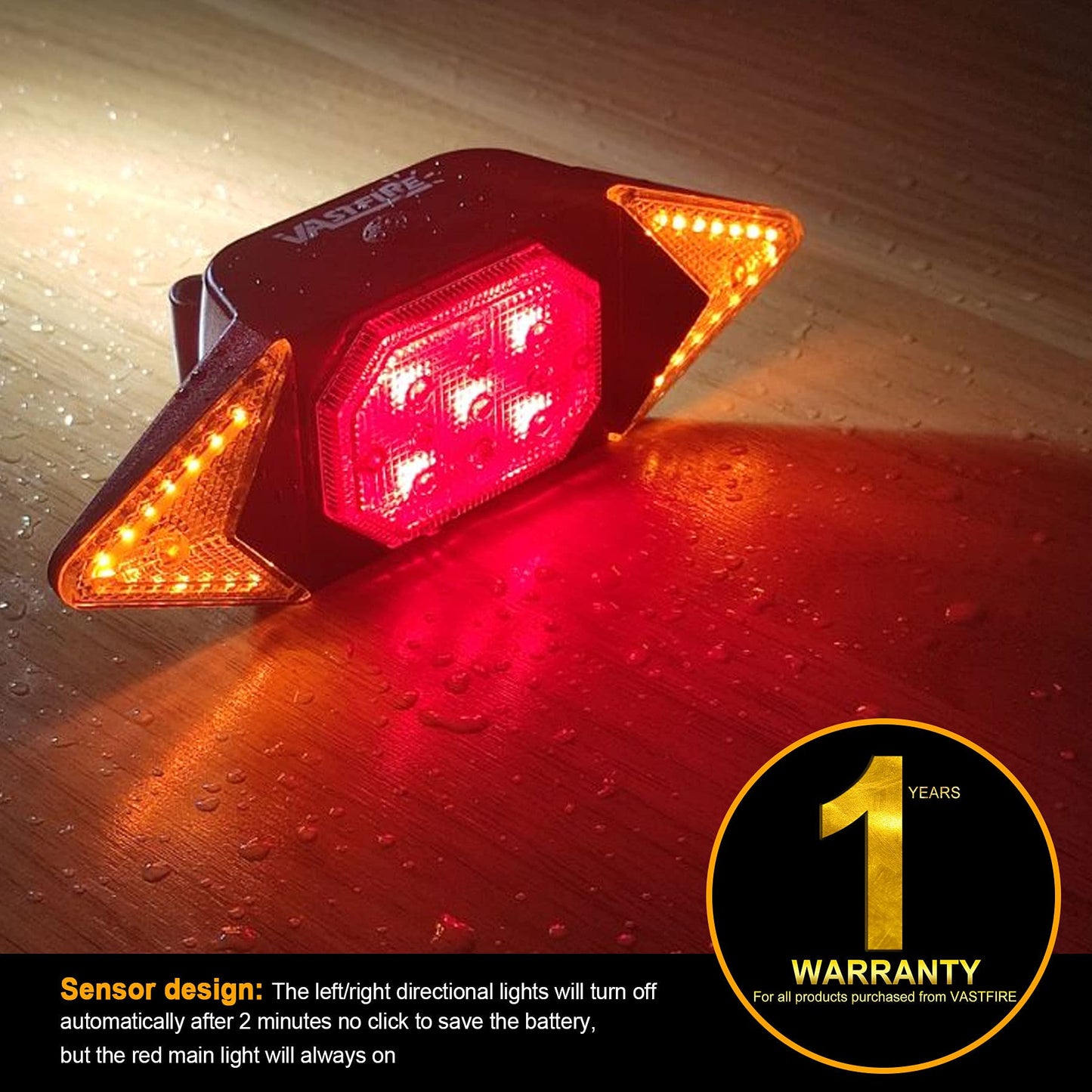 VASTFIRE Rechargeable Rear Bicycle Light - Waterproof Turn Signals, Brightest Indicators for Handlebars & Saddles, Model LTB-QX10C389