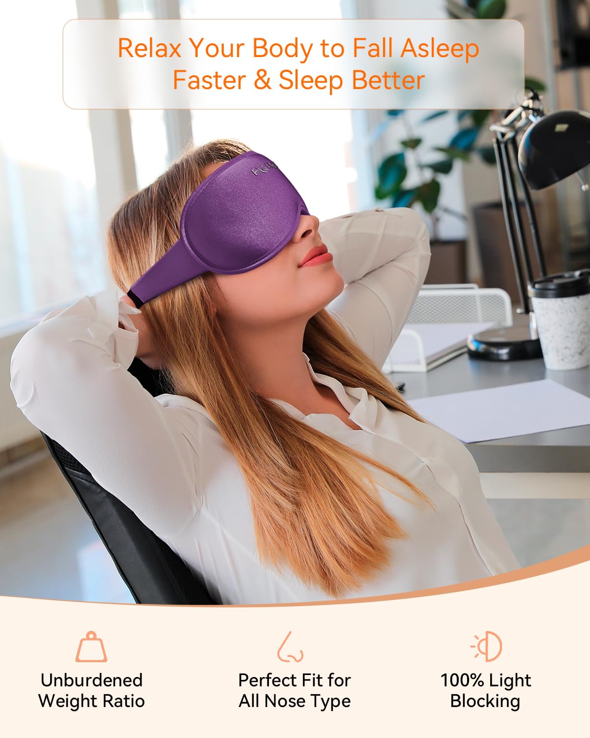 Blackout Eye Mask for Deep Sleep, 3D Weighted Sleep Mask for Women, Zero Pressure, Perfect for Airplane Travel, Meditation, Yoga, Postpartum Rest & Relaxation, Purple