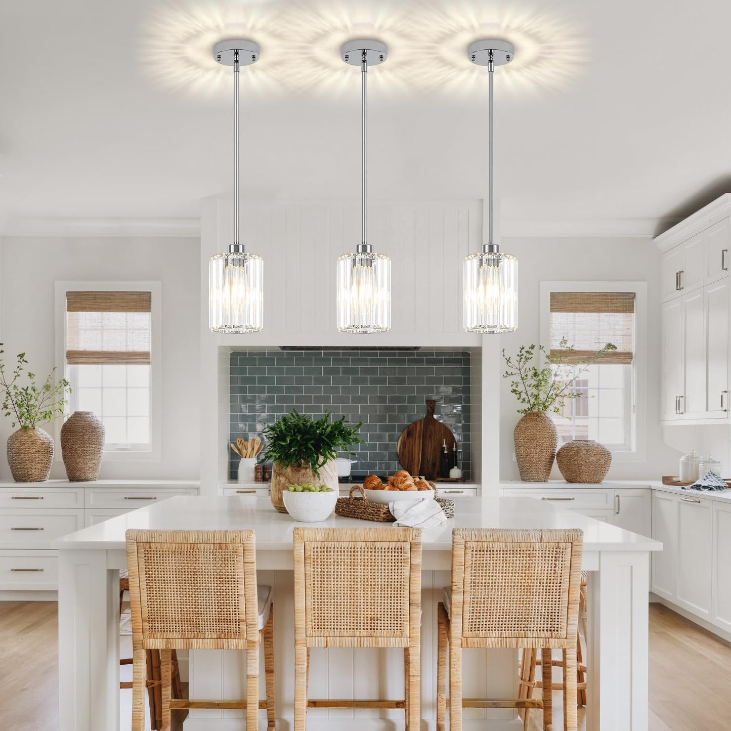 Zsmihdoh Chrome Pendant Lights Modern Crystal Pendant Lighting For Kitchen Island Mini Kitchen Chandeliers Hanging Pendant Lights For Bedroom Dining Room Hallway