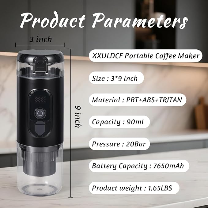 Portable Espresso Machine, Electric Travel Coffee maker with Self-Heating & USB-C, 20Bar High Pressure, Compatible with Coffee Capsules & Grounds(NS&DG) for Camping, RV, Office, Car