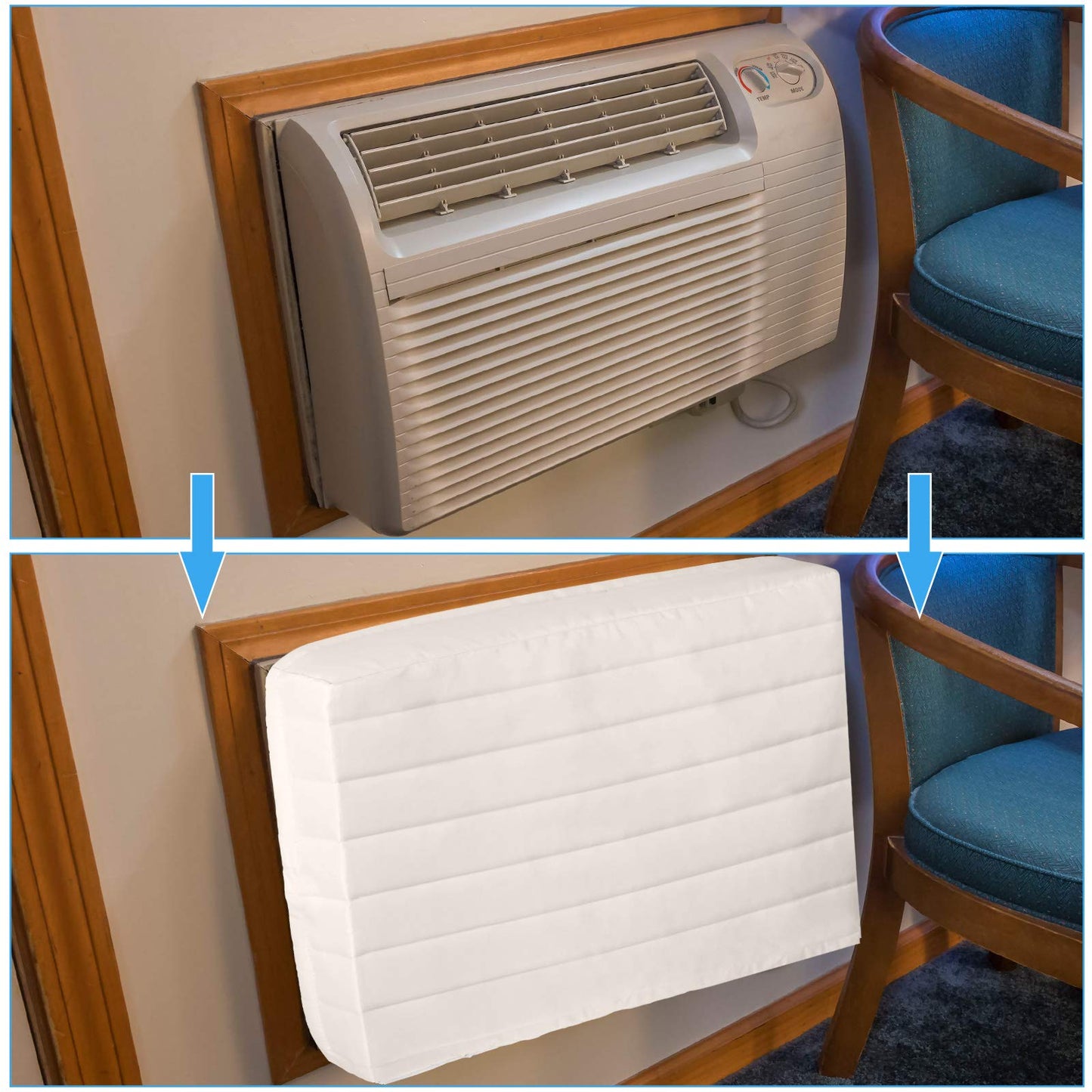 Tatuo 2 Pieces Indoor Air Conditioner Cover For Inside Window Unit Double Insulation Cover With Drawstring, White (21 X 14 X 3 I
