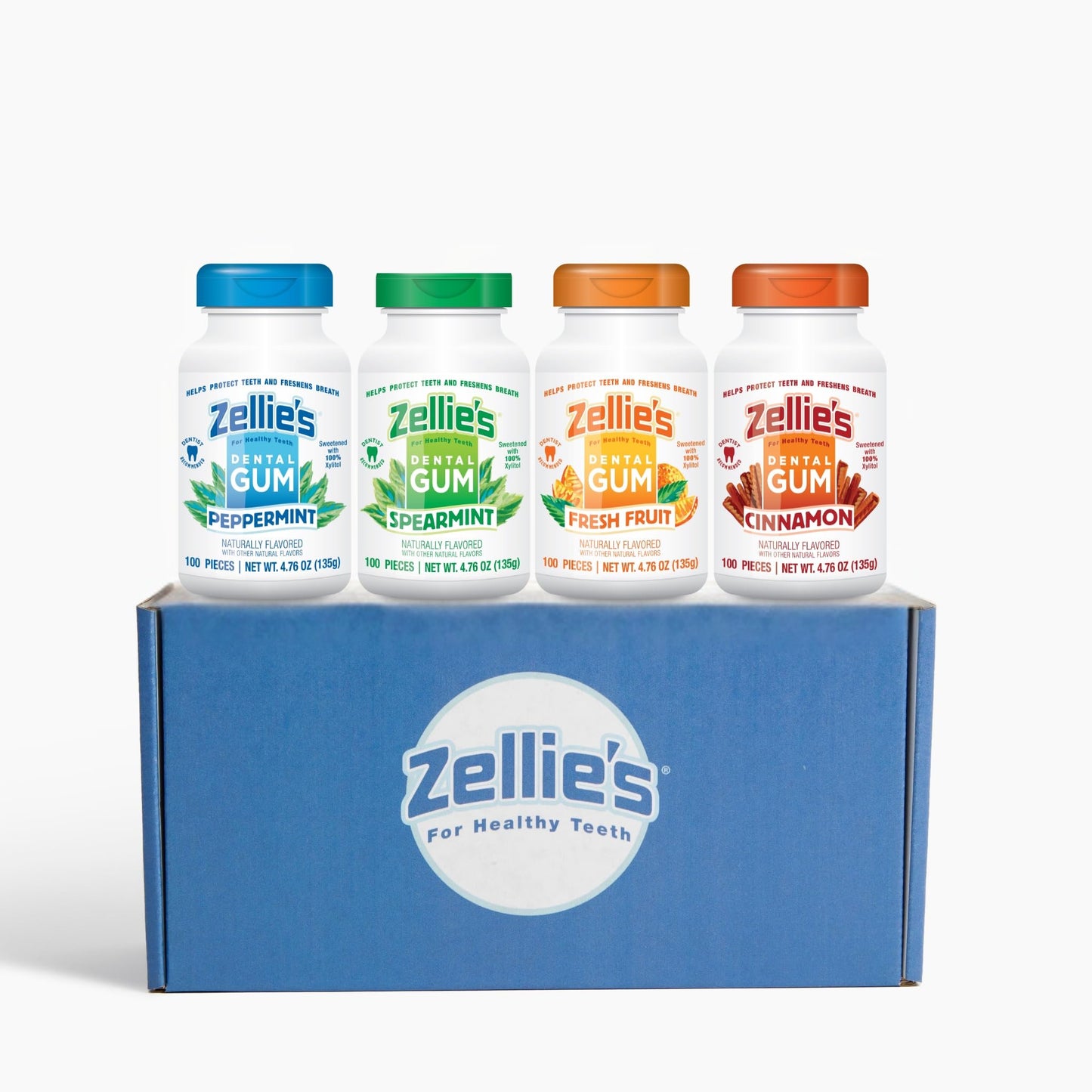 Zellies | 100% Xylitol | Gum Gift Set | Peppermint, Spearmint, Fresh Fruit, & Cinnamon | No Aspartame, Gluten Free, Vegan & Kosh