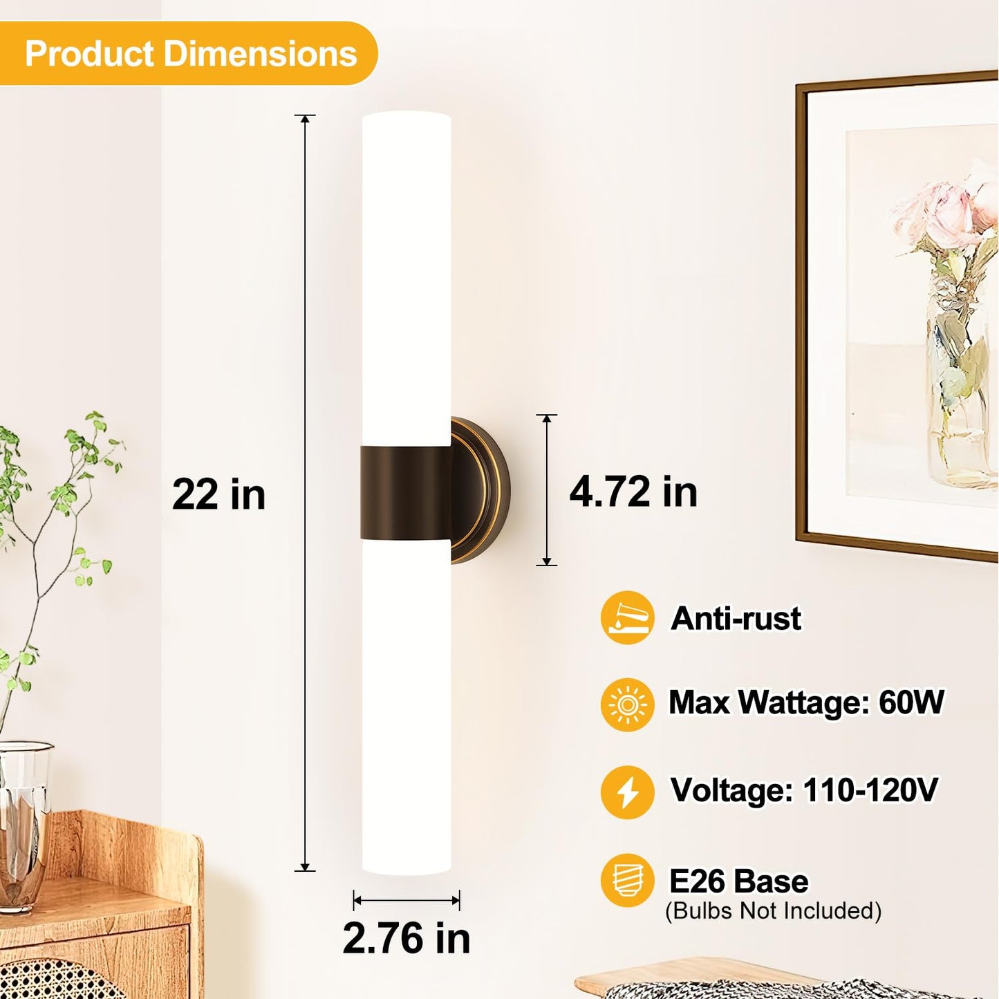 Wall Sconces Set Of Two Modern Bathroom Sconces Wall Lighting With Milky White Glass Brown Sconces Wall Decor Set Of 2 For Bathroom Mirror Bedroom Living Room Hallway