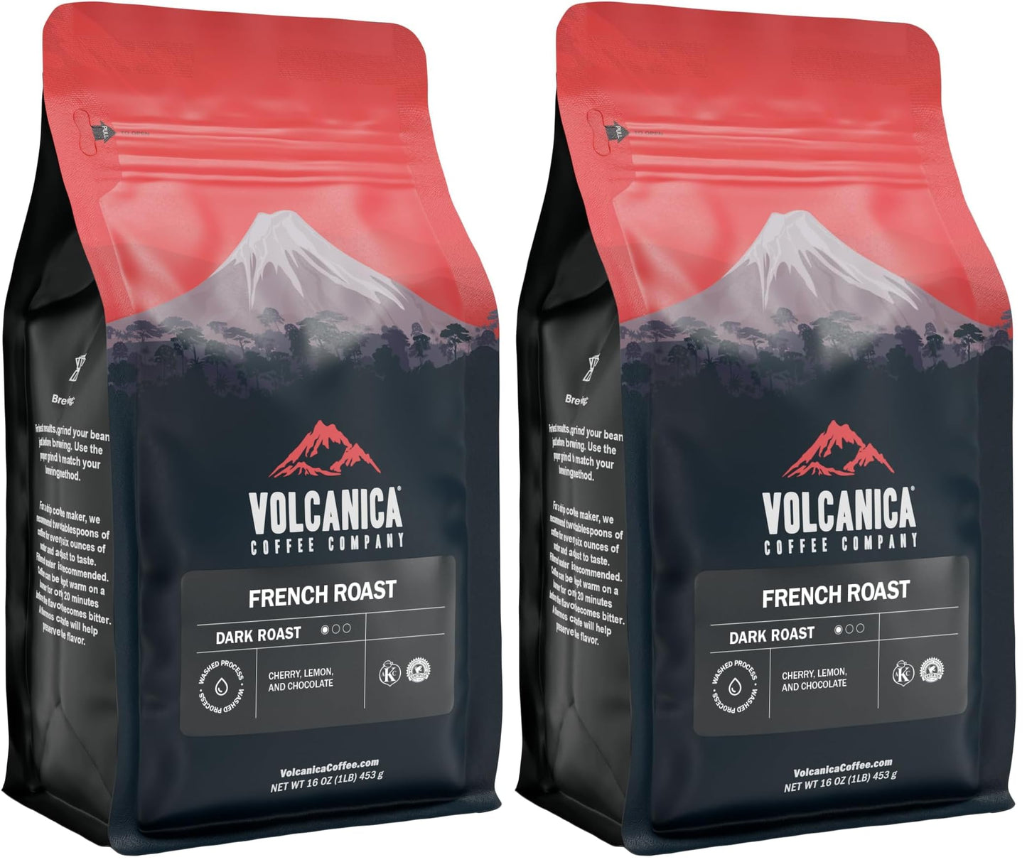 French Roast Coffee, Whole Bean, Dark Roast, Fresh Roasted, 16-ounce (Pack of 2)