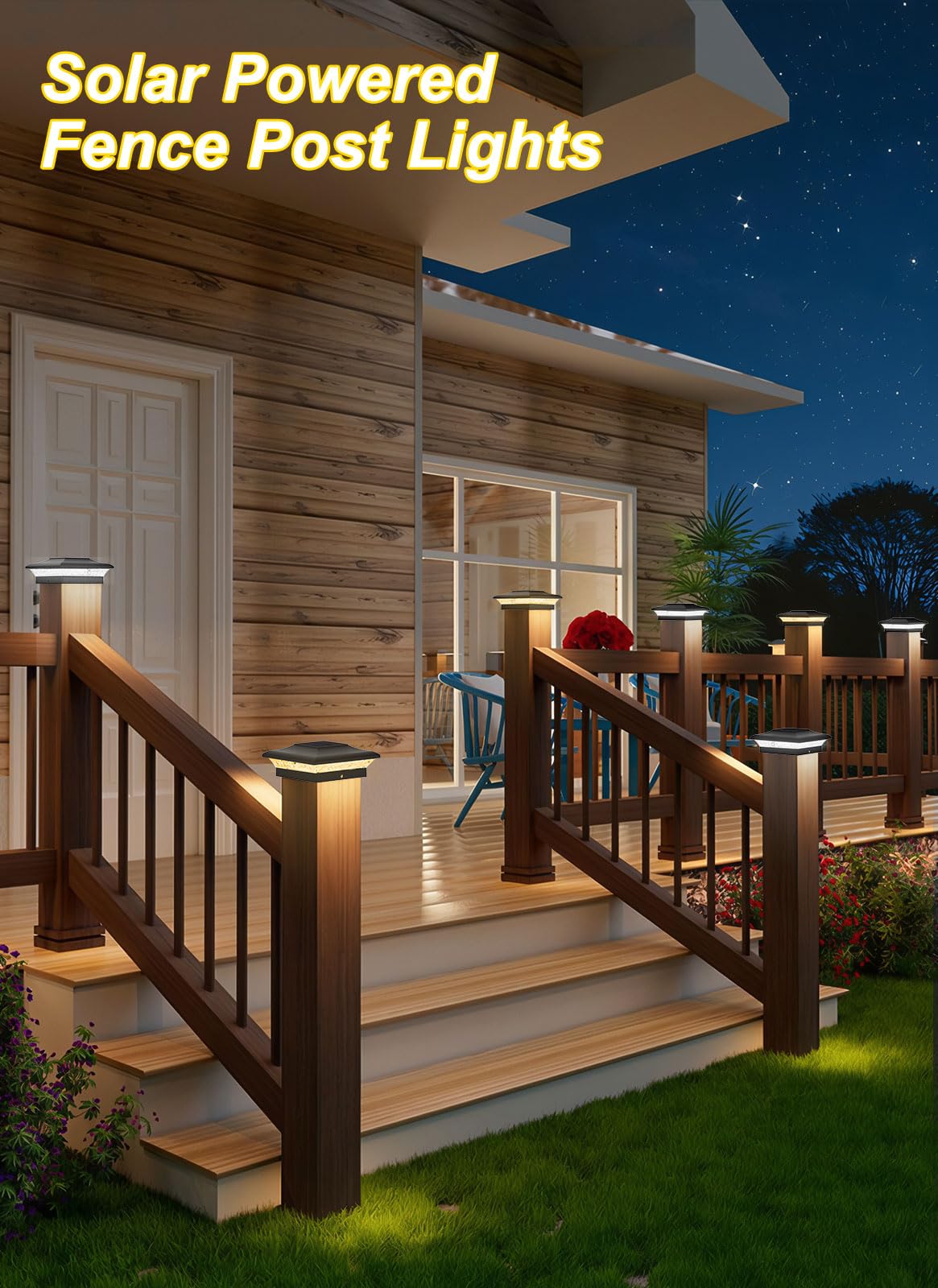 T-Sun Solar Post Cap Lights 6 Pack For 4X4 Vinyl/Wooden Posts Waterproof Outdoor Warm & Cool White(3000K/6000K) Solar Powered Deck/Garden/Patio Lighting