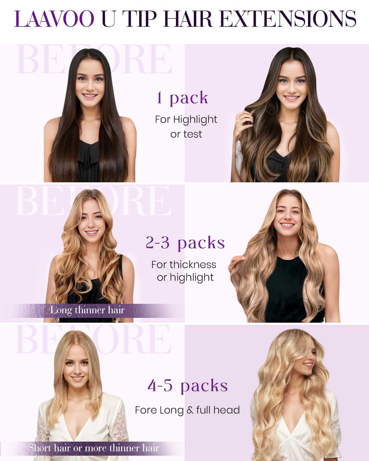 LaaVoo U Tip Hair Extensions Human Hair Light Brown to Ash Blonde Mix Platinum Blonde Balayage K Tip Hair Extensions Real Human