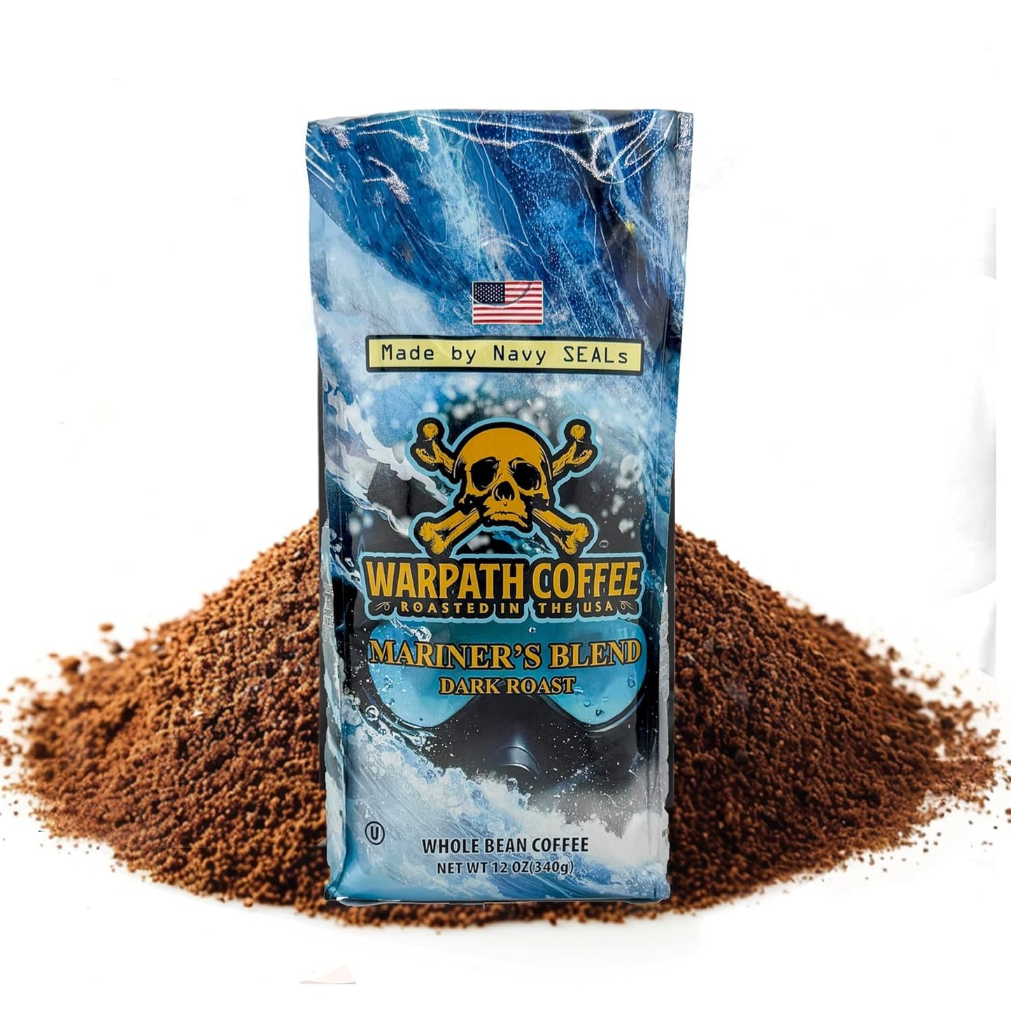 Warpath Coffee Dark Roast Ground Coffee Mariners Blend High Caffeine Extra Strong Roasted 100% Arabica Coffee Ground Beans Rich Aroma Full-Bodied Intense Cup Created by Navy SEALs 2lb