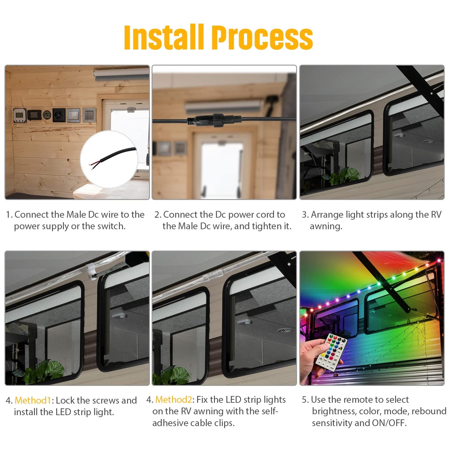 Waybelive LED RV Awning Lights, 16.4Ft Remote Control, 16 Color Options, Waterproof, DC 12V, Multicolor