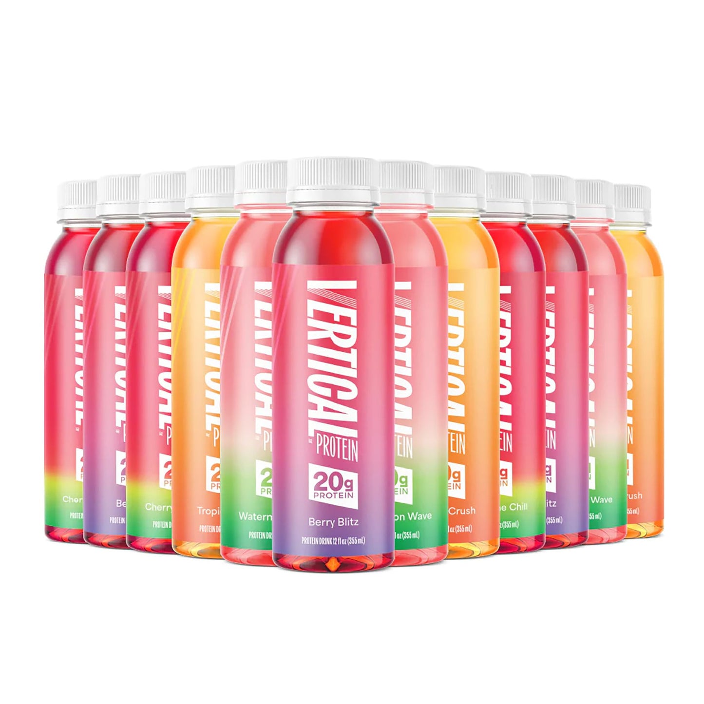 Vertical Protein Ready to Drink Variety Pack of 12 Protein Water Drinks w/ 20g of Whey Isolate Clear Nutritional Drinks
