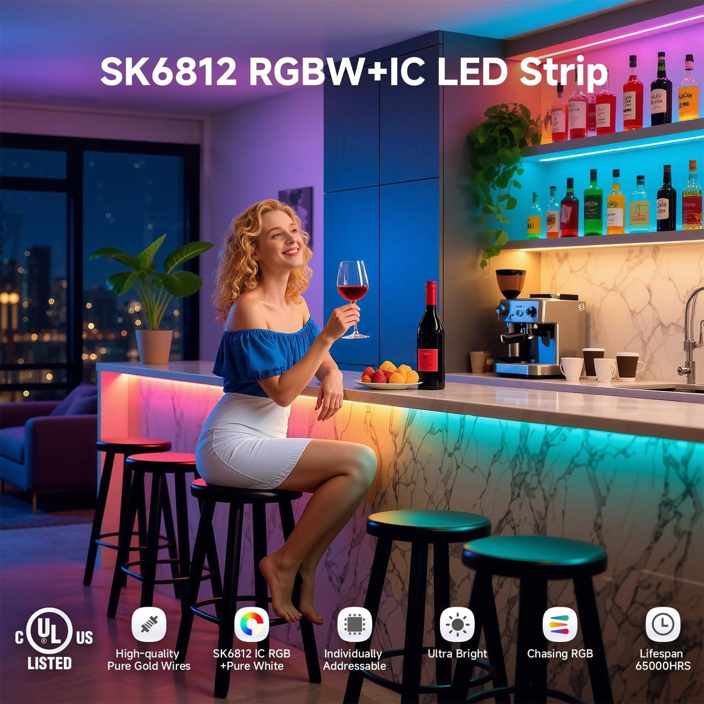 Btf-Lighting Rgbw Sk6812 Led Strip, 16.4Ft, 300 Leds, Ip65, Rgb+Warm White, Individually Addressable, White Pcb