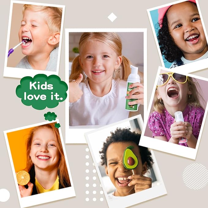NOHOO Fluoride Free Foam Toothpaste Kids Fruit Flavour,Natural Training Toothpaste for Baby Toddler Children Oral Cleaning and Cavity Protection Strawberry Orange Peach Watermelon