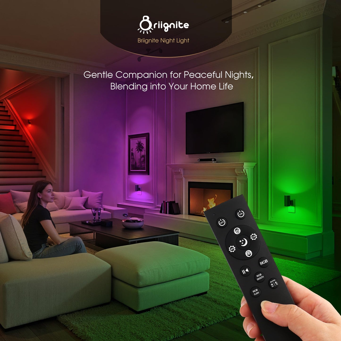 Briignite Night Light with Remote Control, 11-Color Changing, 3000K-6000K LED, Adjustable Brightness, 1 Pack, Black