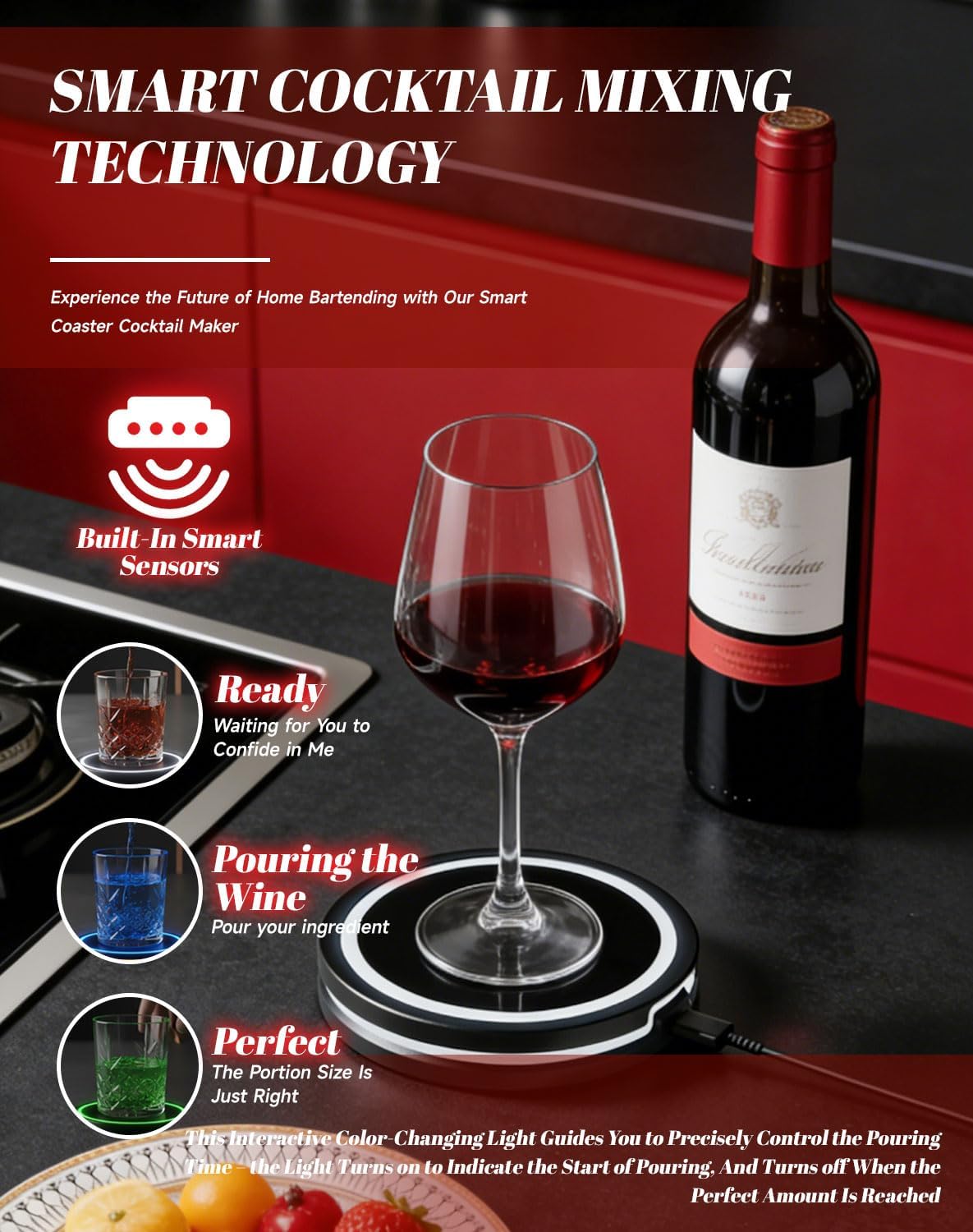2.0 Smart Coaster Cocktail Machine, 2026 New Smart Coaster Cocktail Mixer with App, Cocktail Maker with LED and Built-in Smart Sensing Tech for Home Bar Party (Black-1PC)