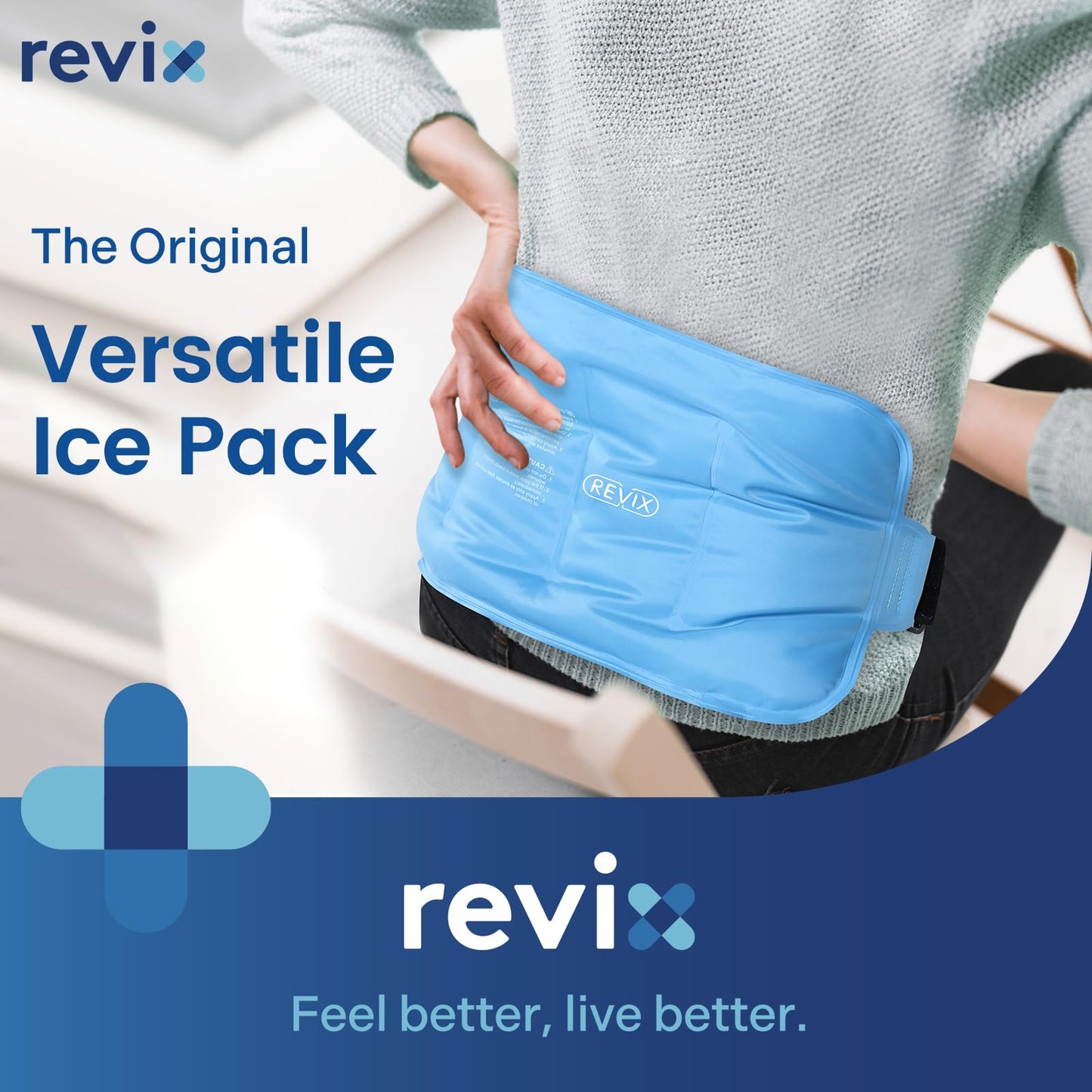 REVIX Gel Ice Pack for Back Discomfort Relief, Soft Plush Lining Ice Wrap for Lower Back, Shoulder, Hip, Arm, Knee, Cold Compress Therapy, 16 × 9 "