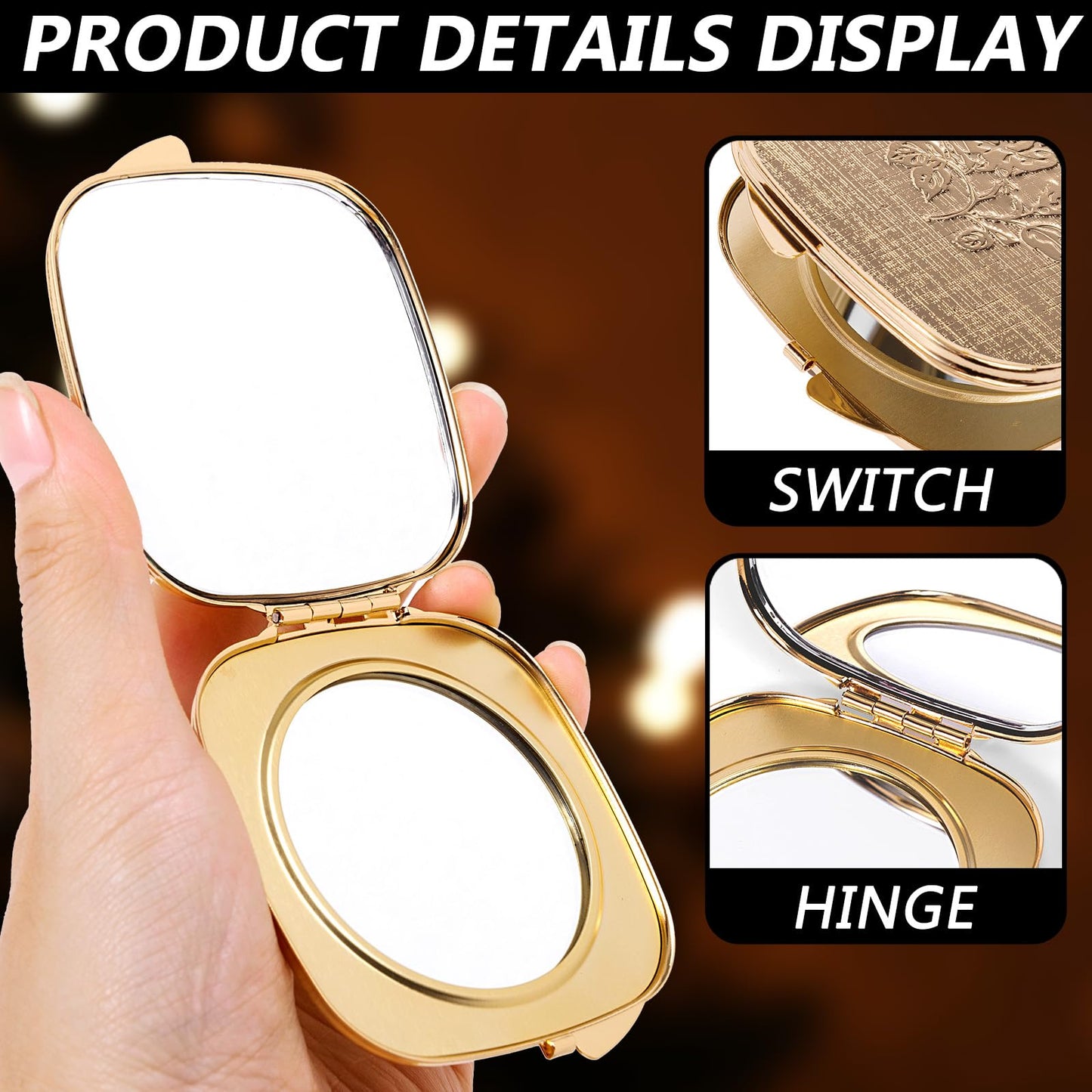LIKSANGMETALS Travel Small Compact 1X/2X Mirror - Handheld, Foldable, Lightweight - Mini Pocket Magnifier for Wallet - Square 3.