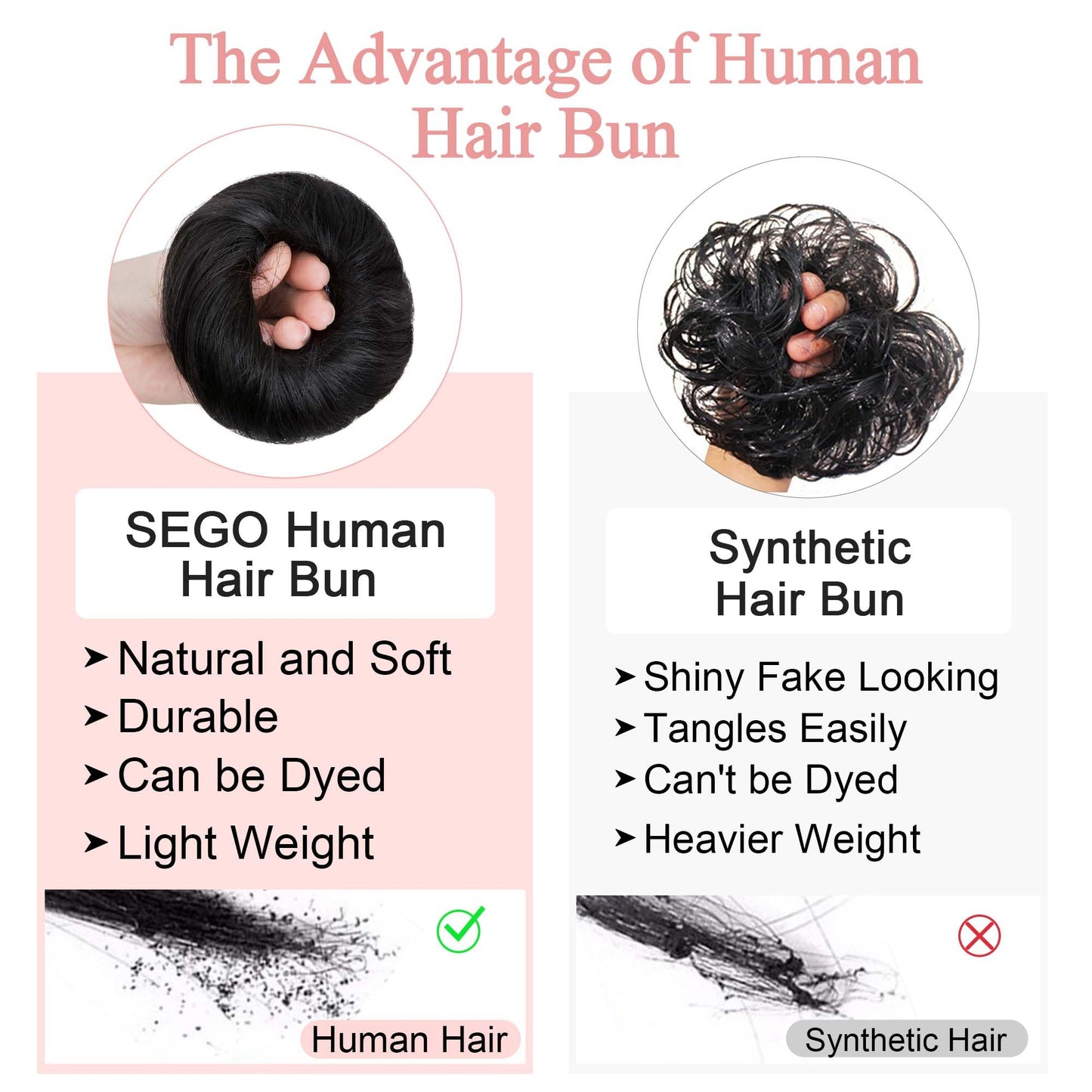 SEGO Human Hair Messy Bun Hairpieces Real Scrunchies Wavy Curly Tousled Updo Donut Chignon Ponytail Extensions for Women Girls-#
