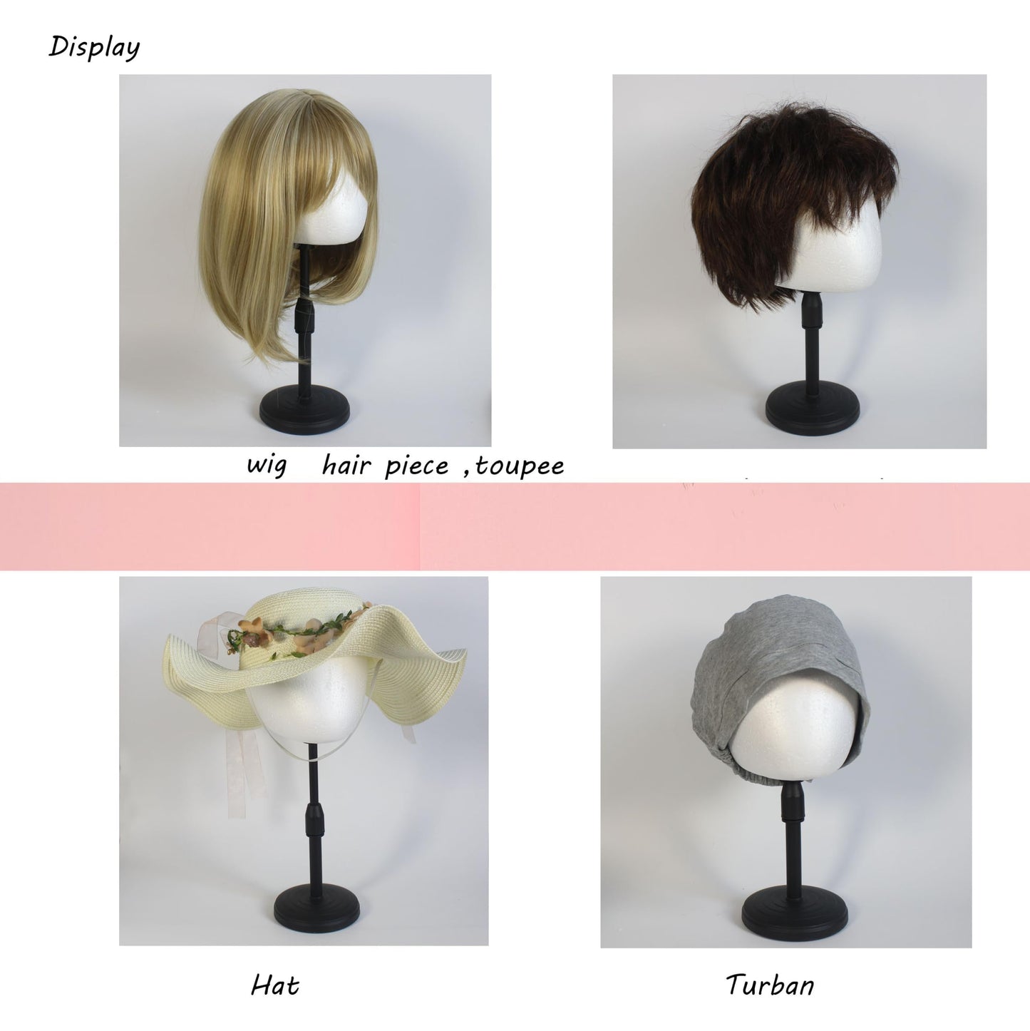 FASHION DO 2 PACKS Adjustable wig or hat black styrofoam abstract mannequin head holder stand (13 to 17 )(AD02-White Egg)