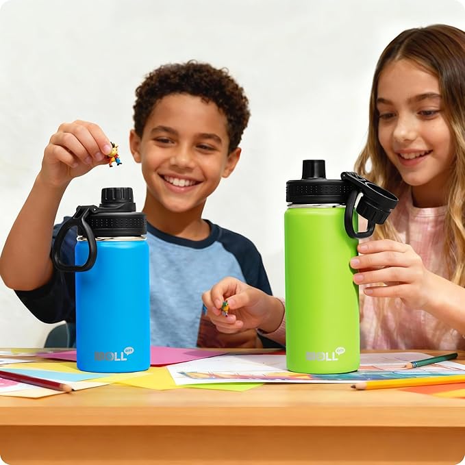 Kids Water Bottle with Spout Lid-12 oz Small Insulated Sports Water Bottle for School-Reuasble Stainless Steel Vacuum Travle Leak Proof Water Flask (Sky Blue)