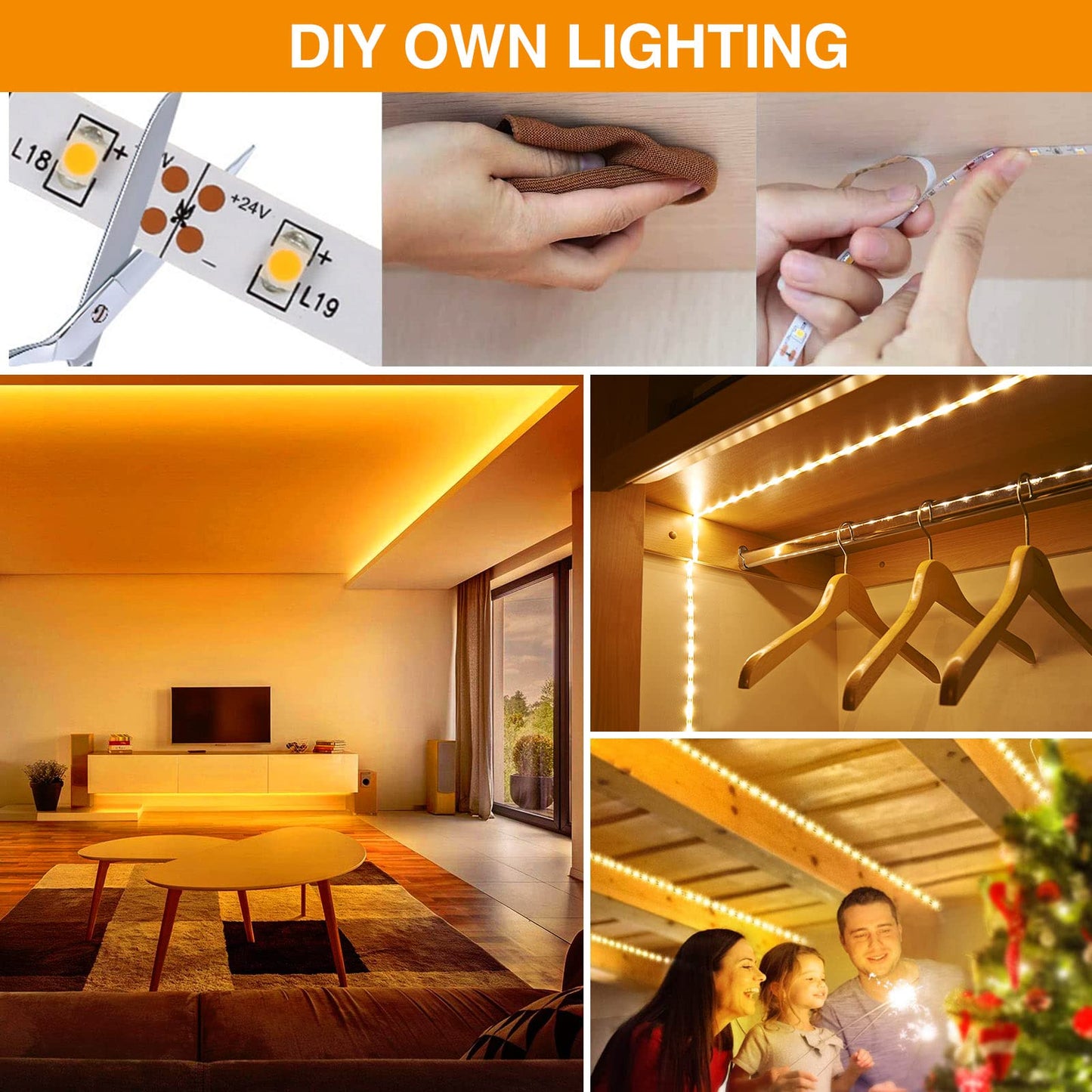 CT CAPETRONIX LED Strip Light, Dimmable 3000K, 16.4 FT, Warm White, Model JJ-2835ST-24-30KD, Indoor Use,