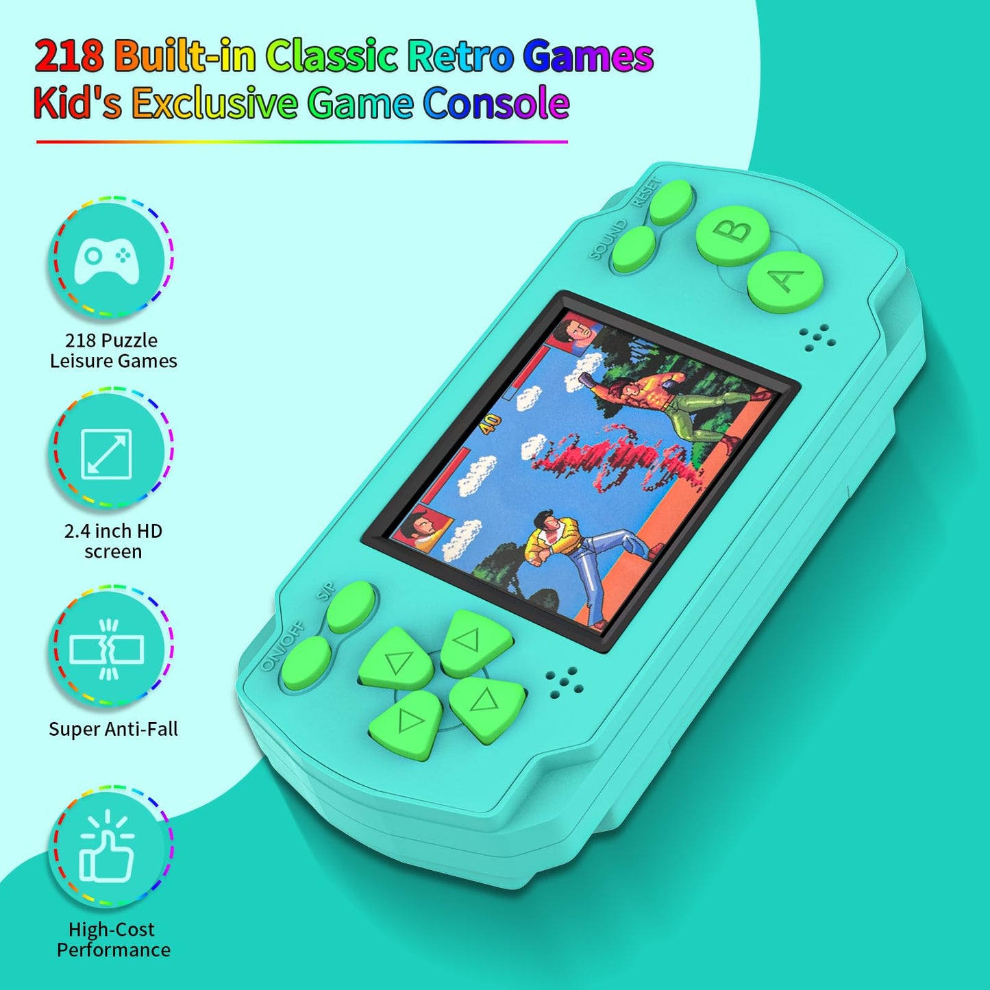 Handheld Game for Kids, Portable Gaming Player with Built in 218 Classic Retro Video Games, Mini Arcade Electronic Toy for Birthday Gift, Needs 3PCS AAA Batteries