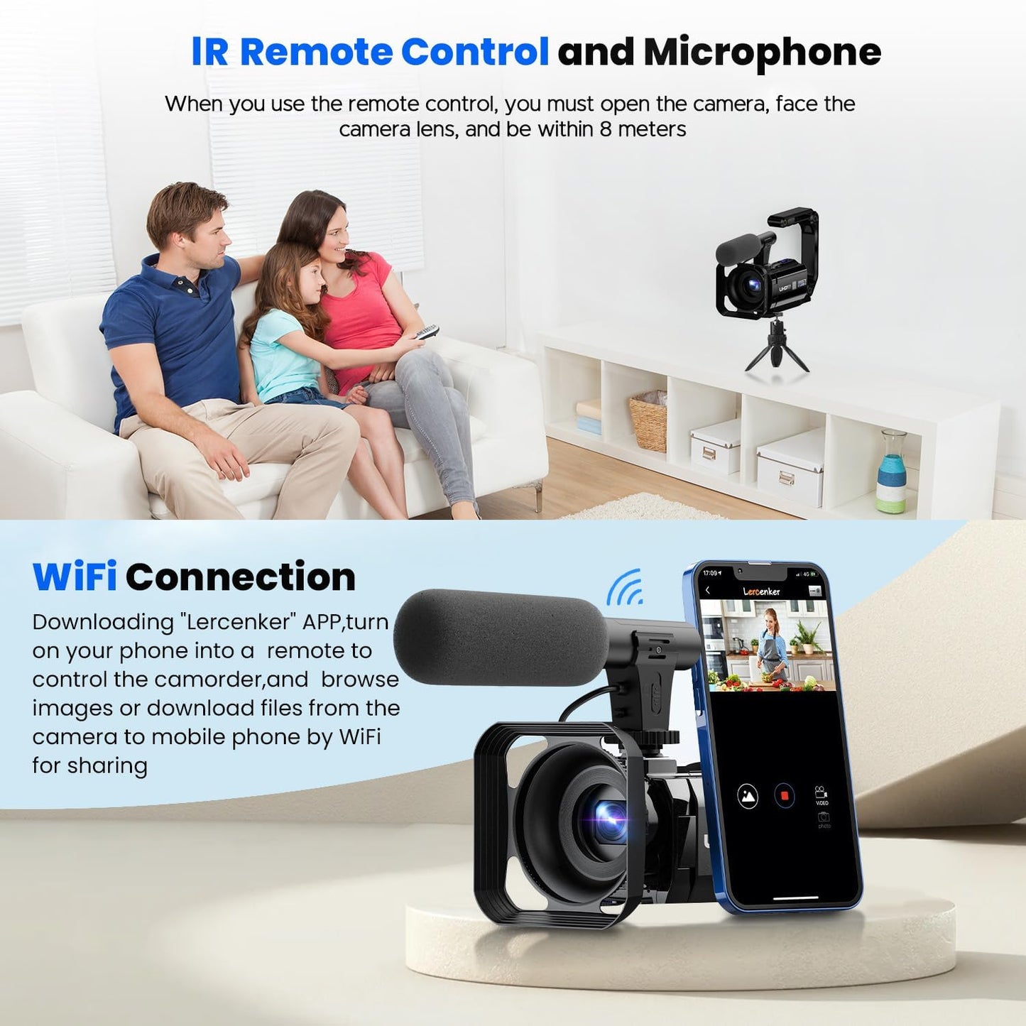 Camcorder Video Camera 5K, Dual Lens Vlogging Camera For Youtube, 3 270 Rotatable Touchscreen Wifi 56Mp Night Vision Cam Cord