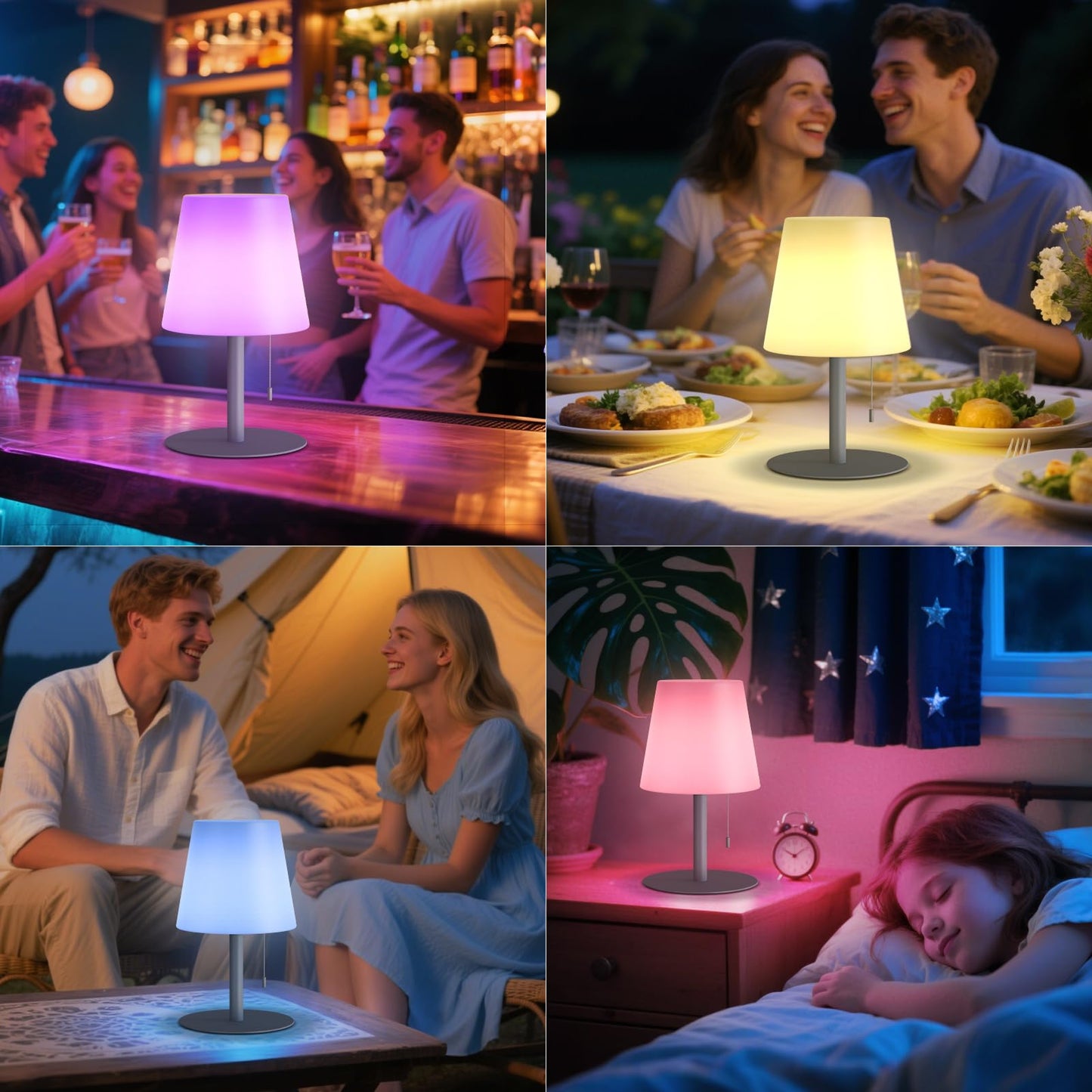 Uuffoo Shower Lamp Rechargeable Outdoor Table Lamp Cordless Warm White & Rgb Night Light For Patio Restaurant Camping Bathroom Gift For Women Mom Grandma H9.8In (Gray)