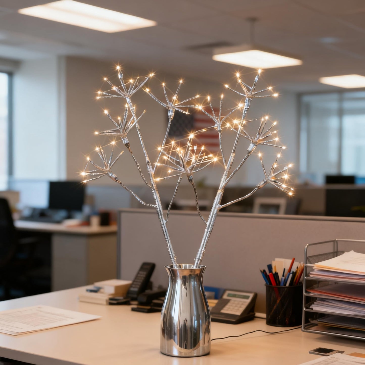 Hairui Lighted Silvery Starburst Branches With Timer 32In 100 Led Fairy Lights Battery Operated Or Usb Plug In Willow Branch Lights For Home Fireplace Table Christmas Decoration Indoor Outdoor Use