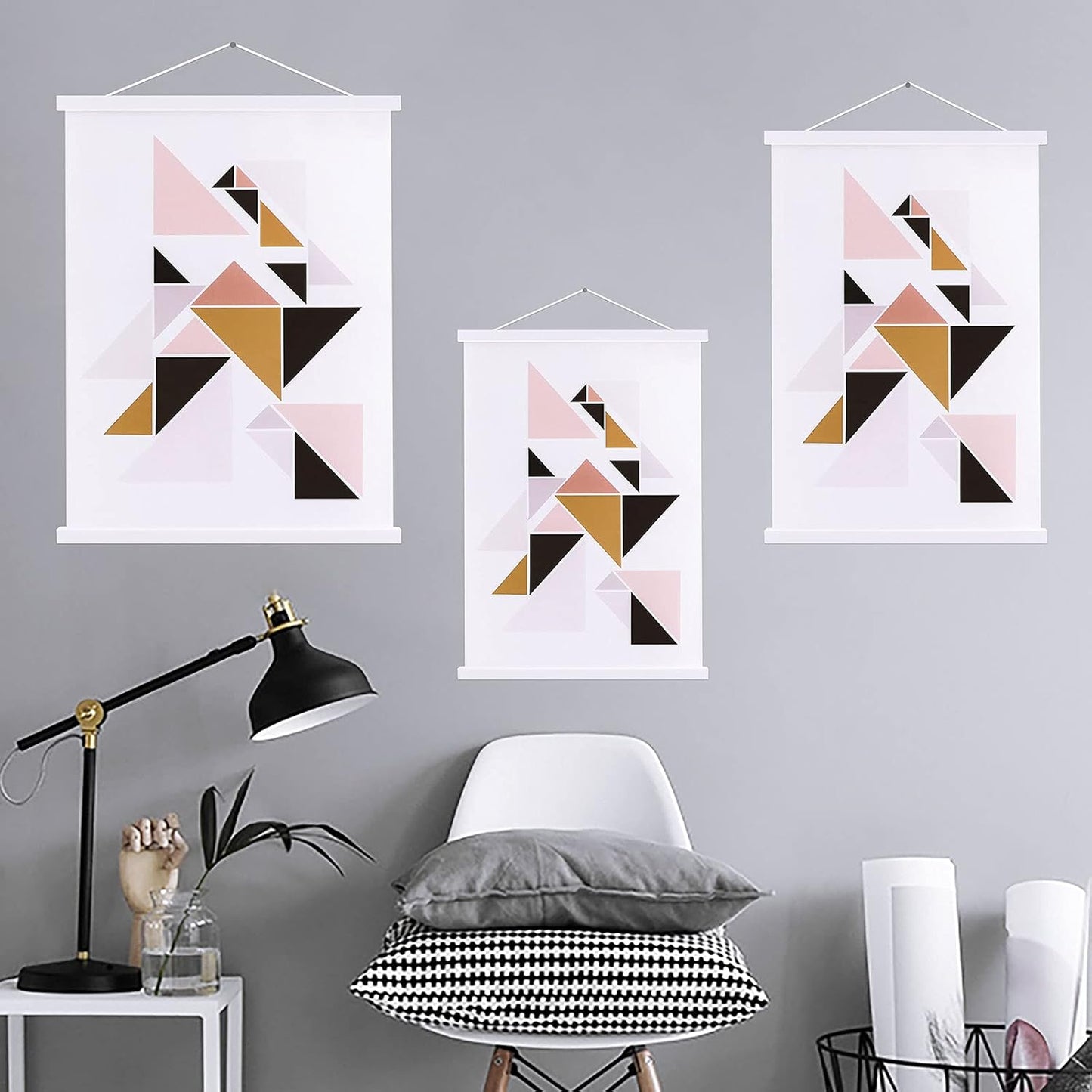 Ywlake Magnetic Poster Hanger, 14x22 14x20 14x24 Poster Frame Wood Wooden Magnet Print Posters Dowel Scroll Hanger Hangers Hanging Kit for Walls Map Canvas Artwork (White, 14")