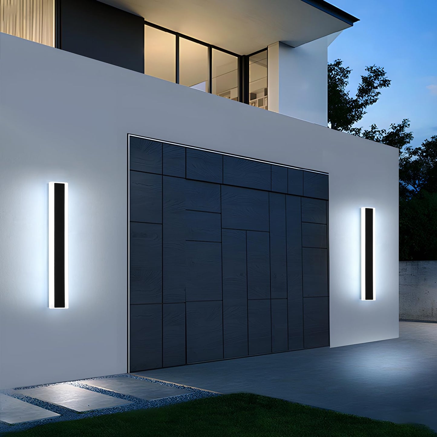 Mikeru 2Pack 31.4Inch Long Led Wall Light 6000K Cool White Modern Outdoor Wall Light Ip65 Waterproof Black Acrylic Porch Exterior Lighting Fixtures Exterior Wall Mount Lights