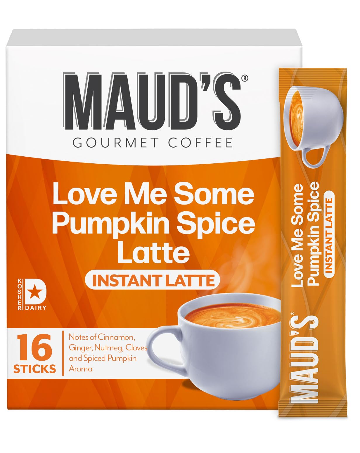 Mauds Pumpkin Spice Latte Instant Coffee 16 ct 100% Arabica Coffee Instant Hot or Iced Latte - Just add water